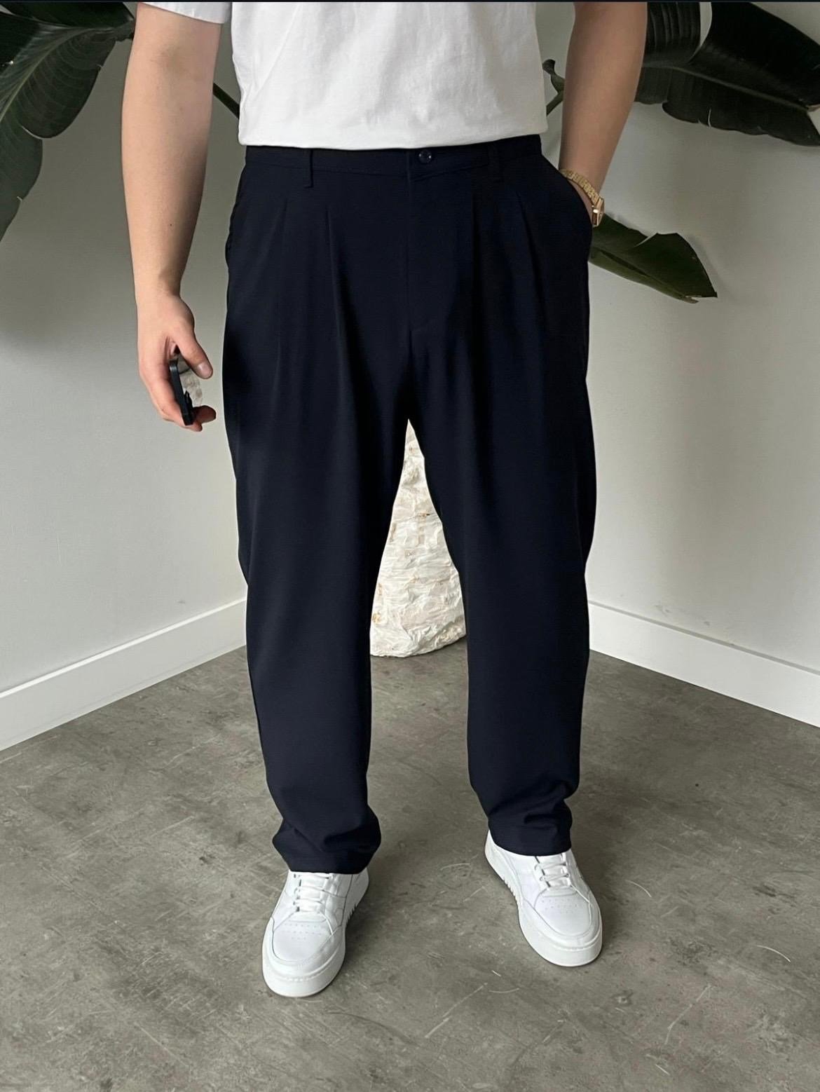 Lacivert Plili Baggy Pantolon