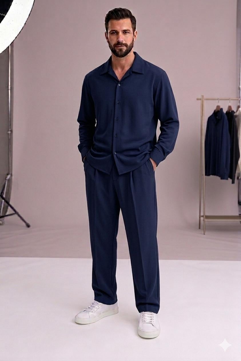 Zara Kumaş Lacivert Oversize Takım