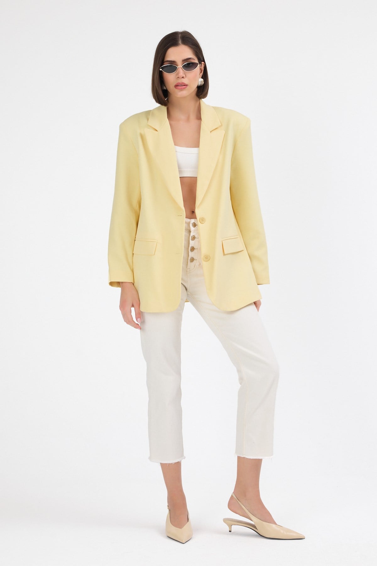 Kadın Oversize Sarı Blazer Ceket
