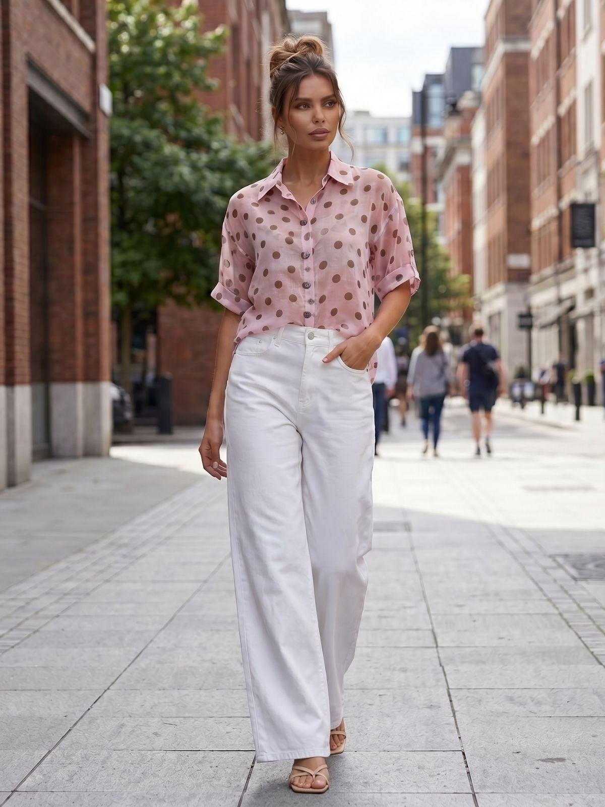 PEMBE PUANTİYELİ GÖMLEK