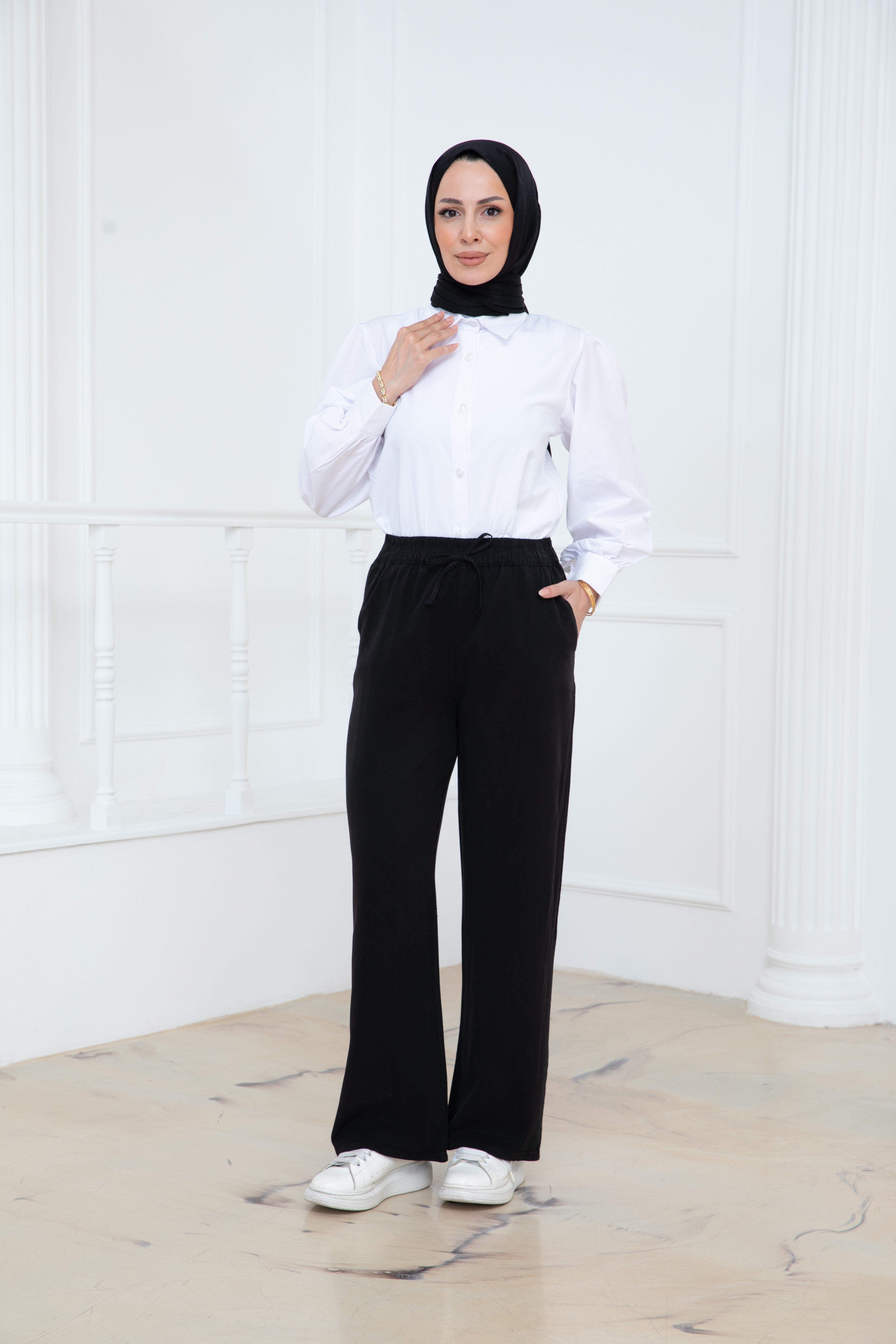 Beli Lastikli Cepli Tensel Pantolon Siyah