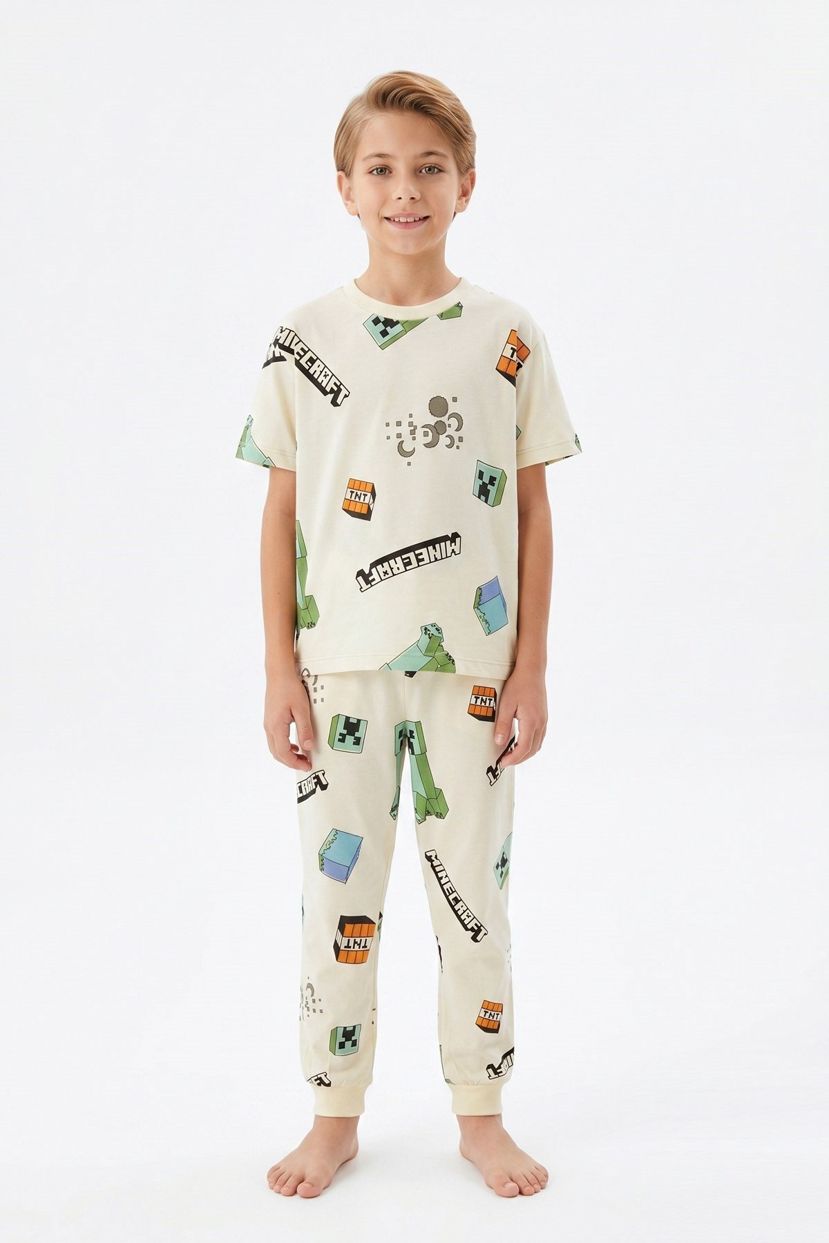 Yazlık Kısa Kollu Erkek Çocuk Pijama Takımı Oyun Desenli %100 Pamuk