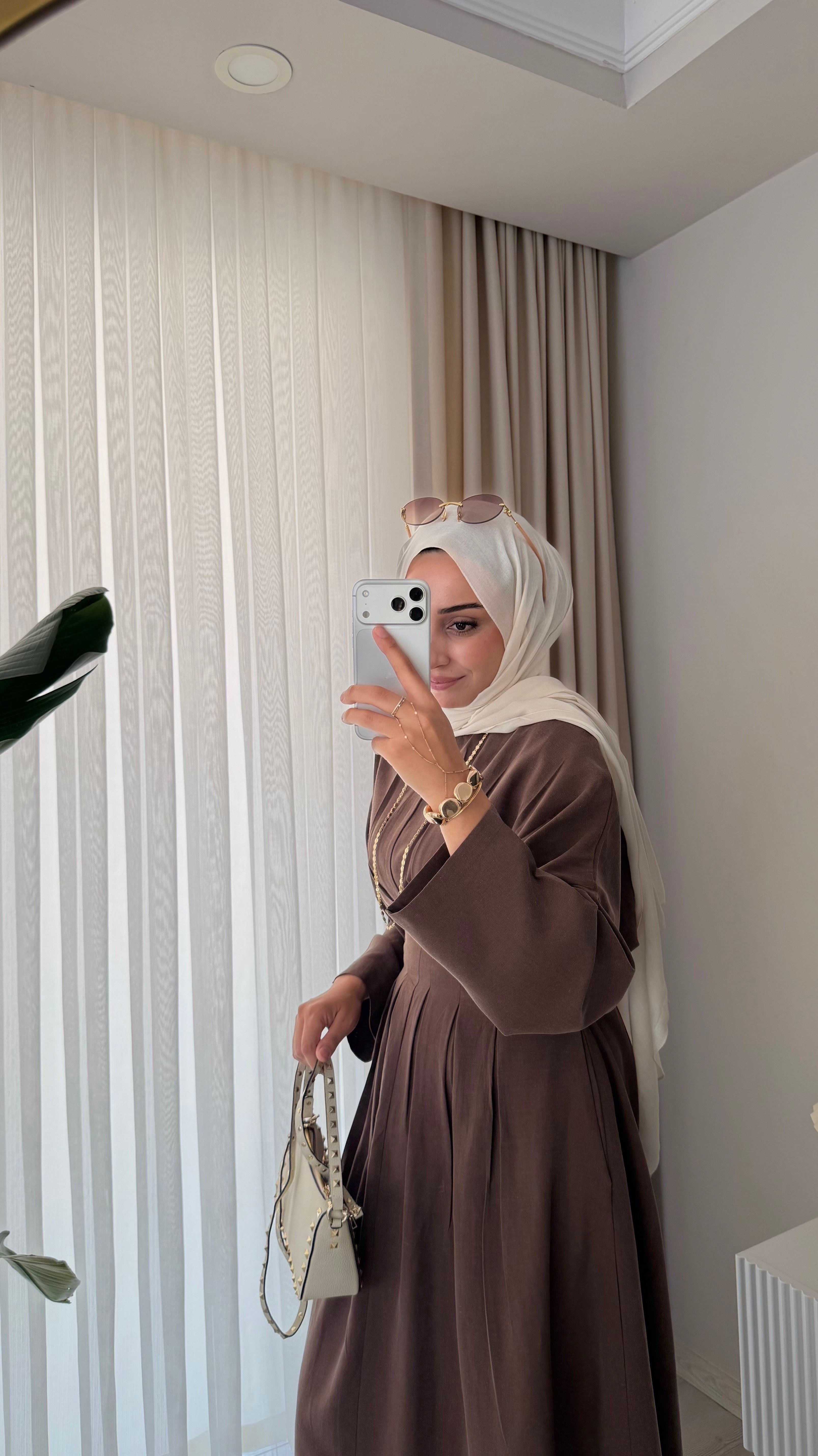 Beli Korse Detaylı Elbise Kahverengi 