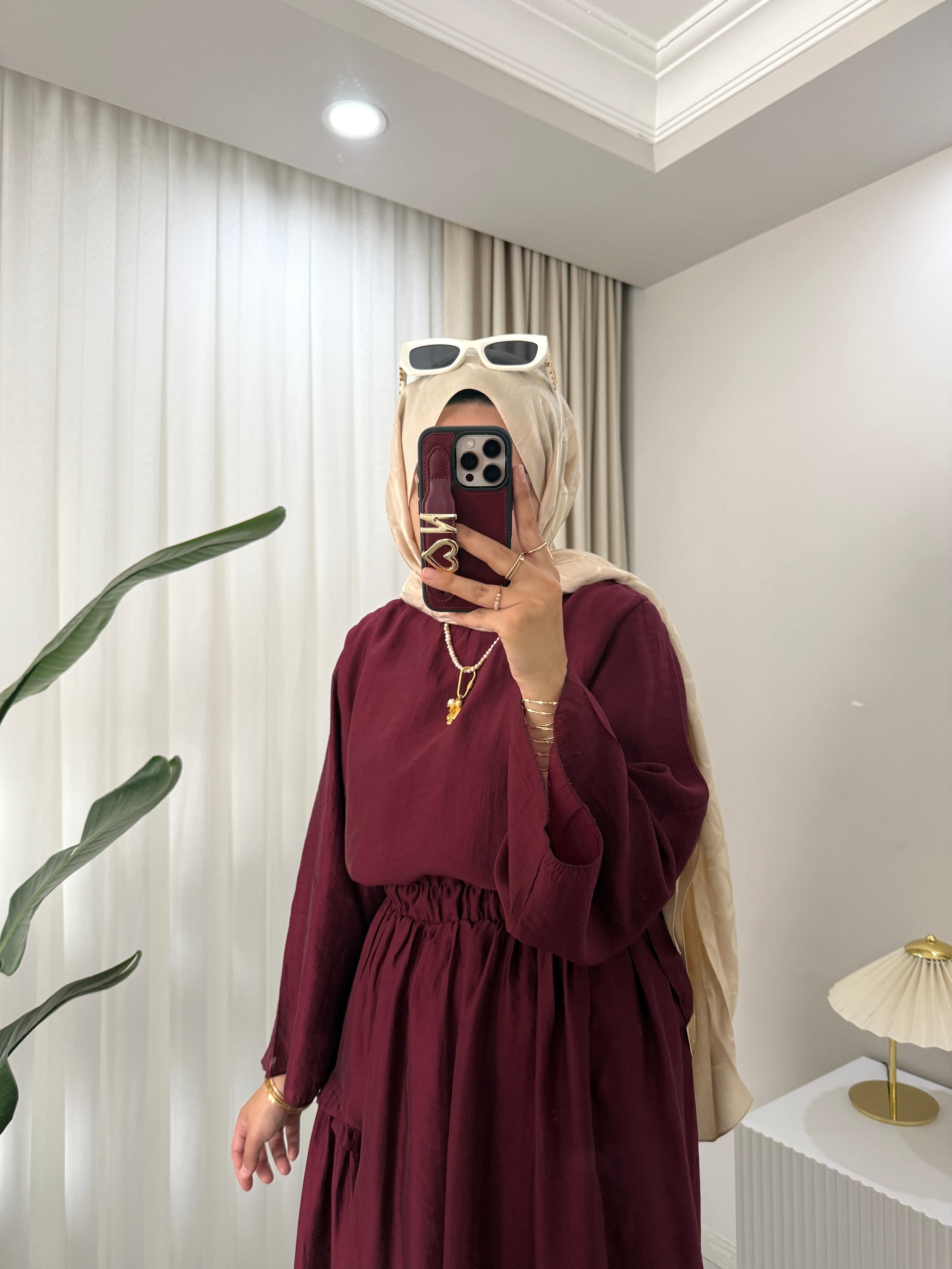 Sashe Etekli Takım Bordo