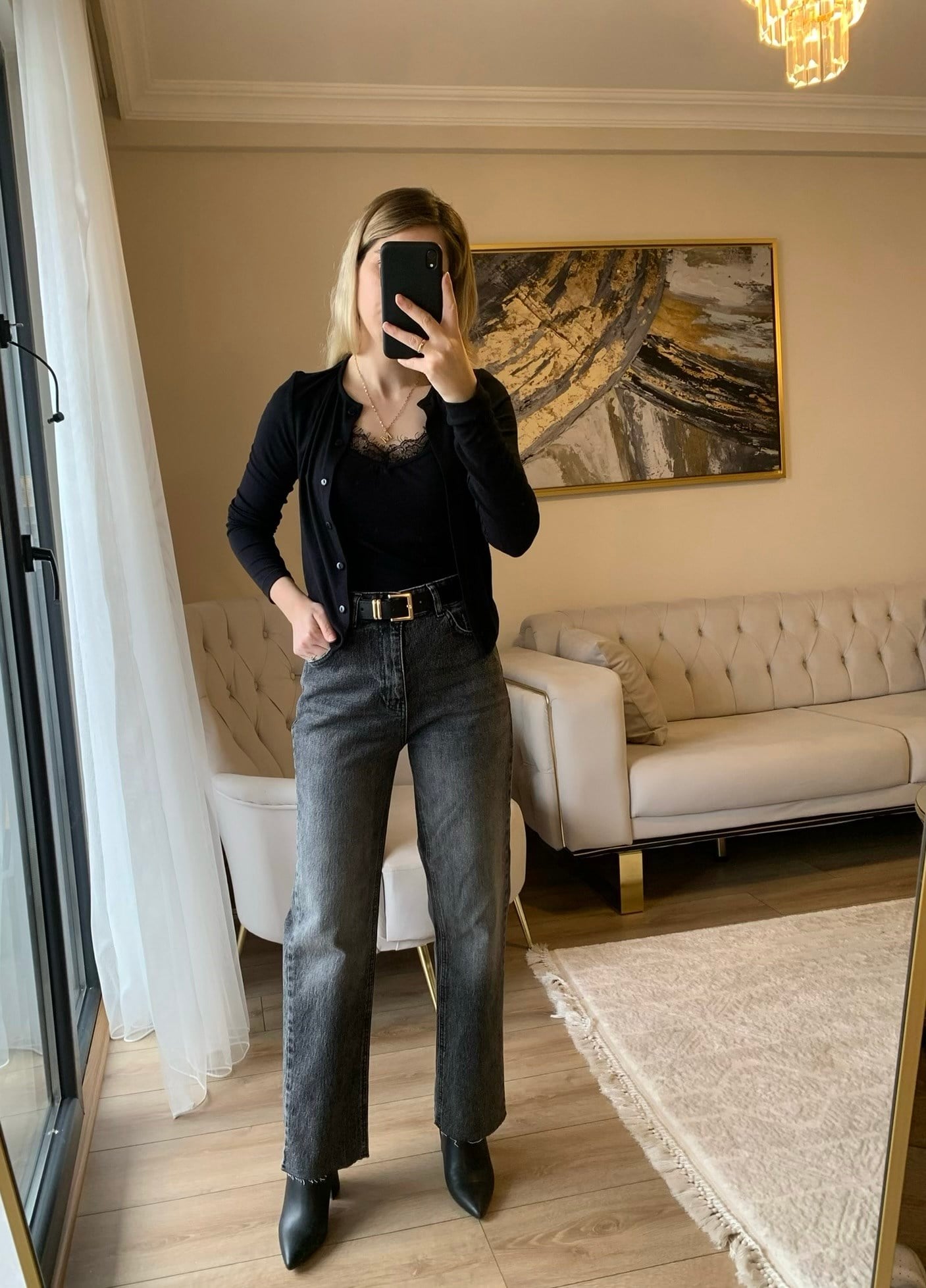 Füme Kesik Paça Kemerli Jean