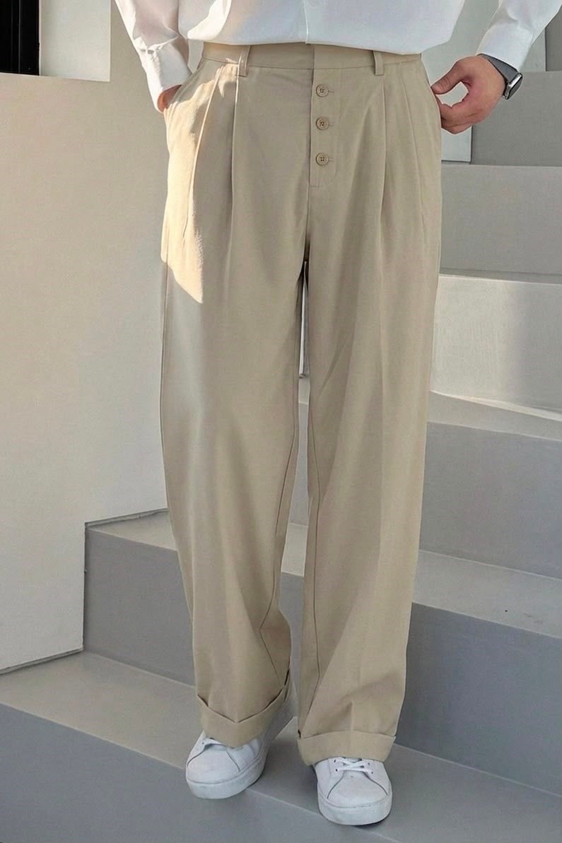 Baggy Paraşüt Kumaş İlikli Pantolon Krem