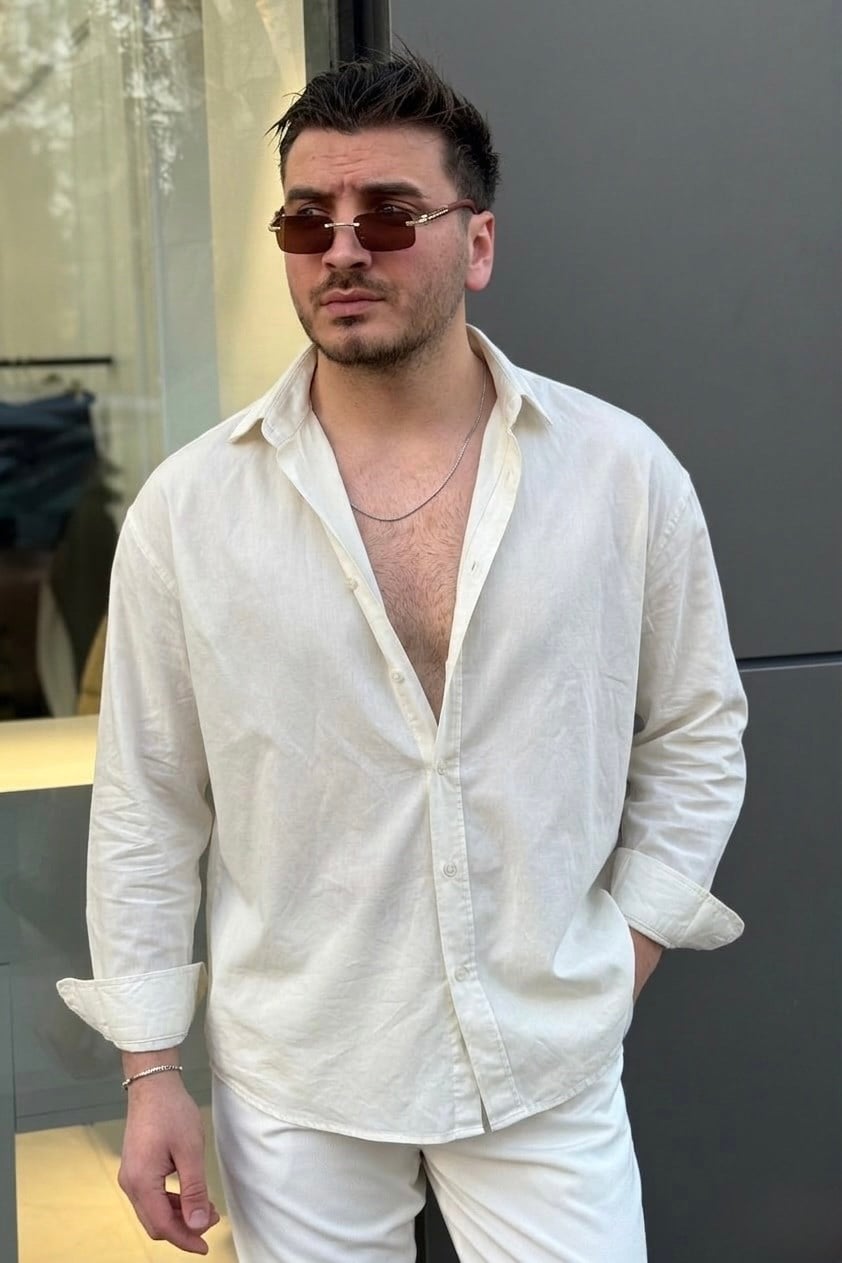 Basic Oversize Gömlek Ekru