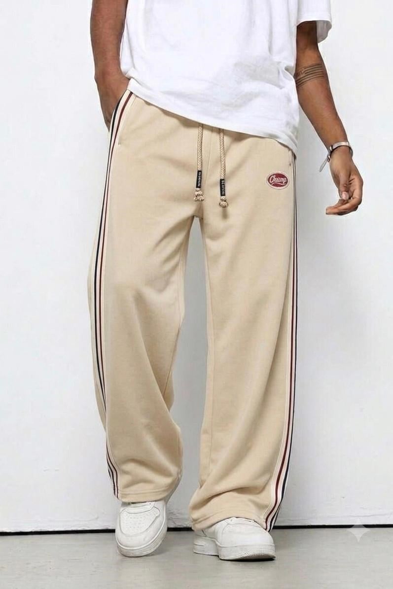 Çizgili Baskılı Baggy Eşofman Krem