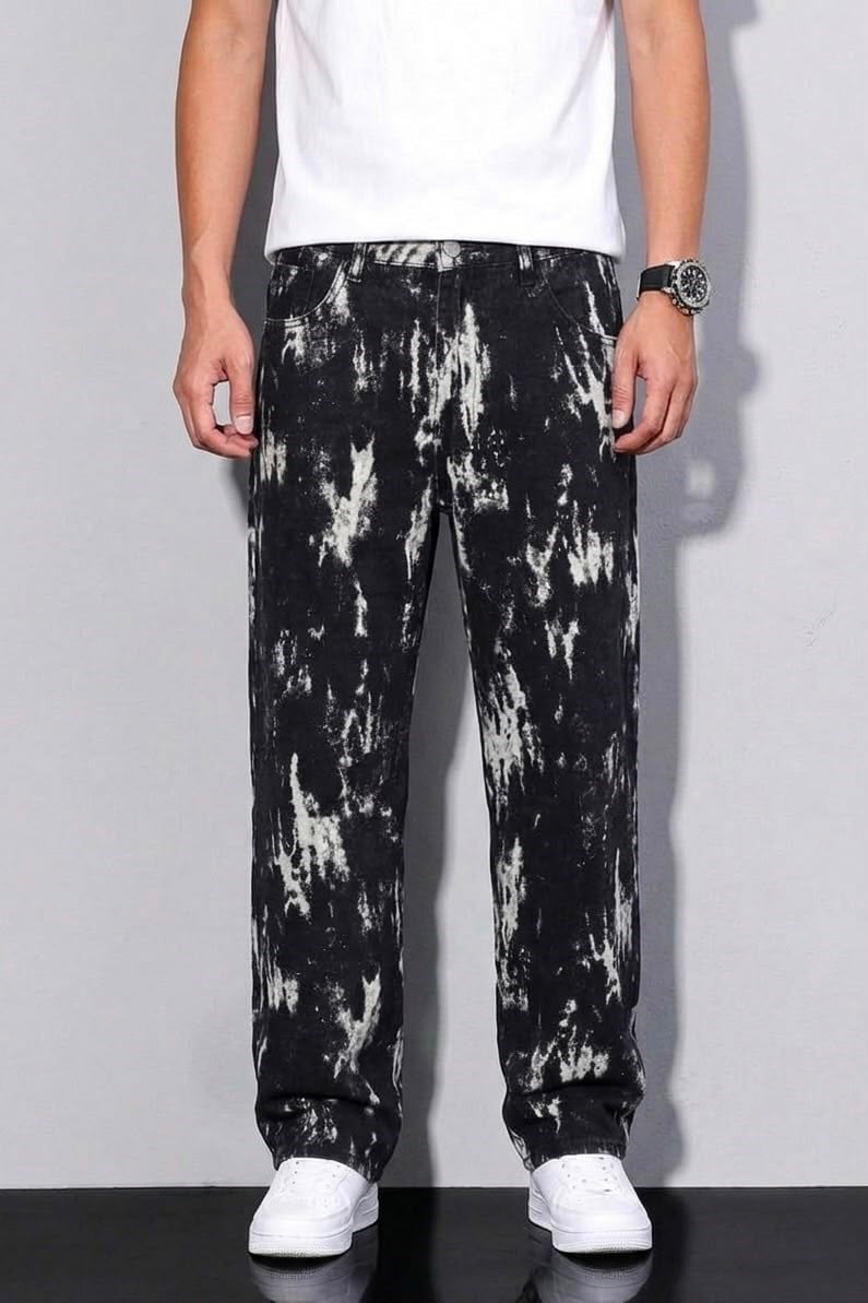 Desenli Baggy Jean Siyah