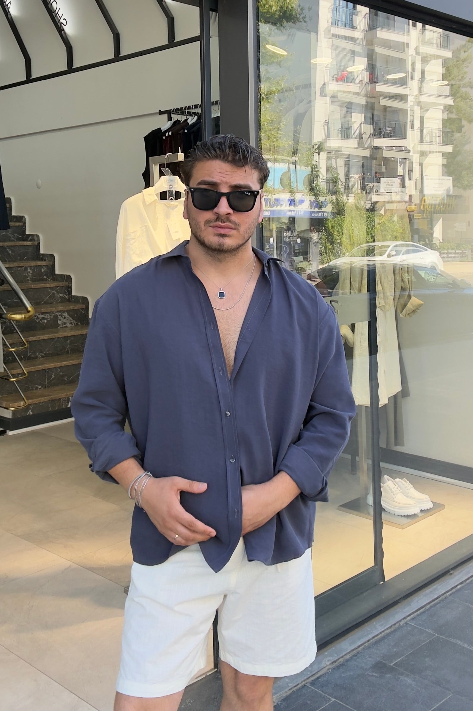 Modal Kumaş Oversize Gömlek Lacivert