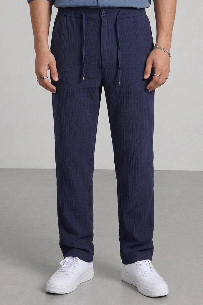 Müslin Kumaş Regular Kalıp Pantolon Lacivert