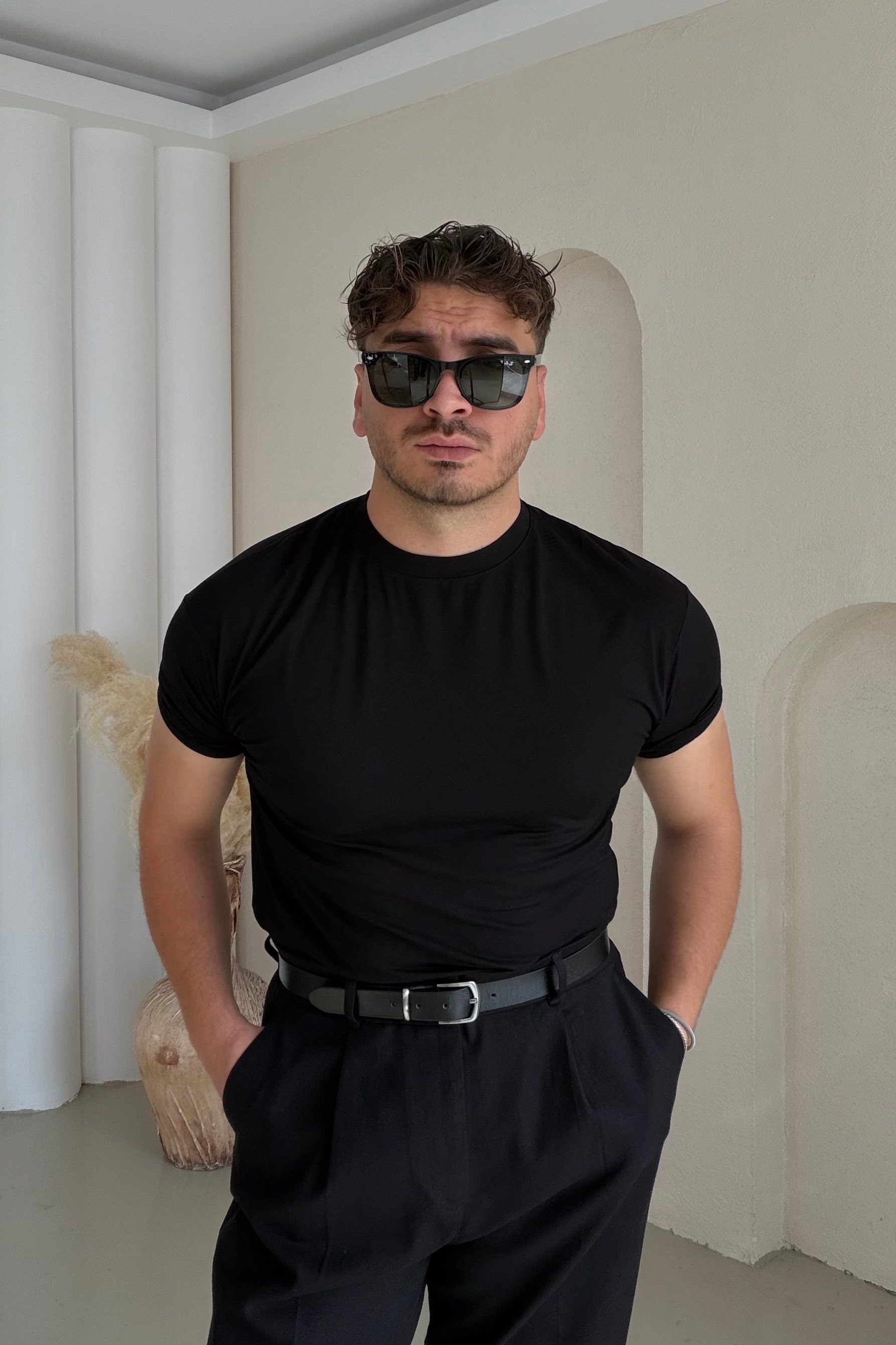 Oys Kumaş Kol Lastikli Basic Tişört Siyah