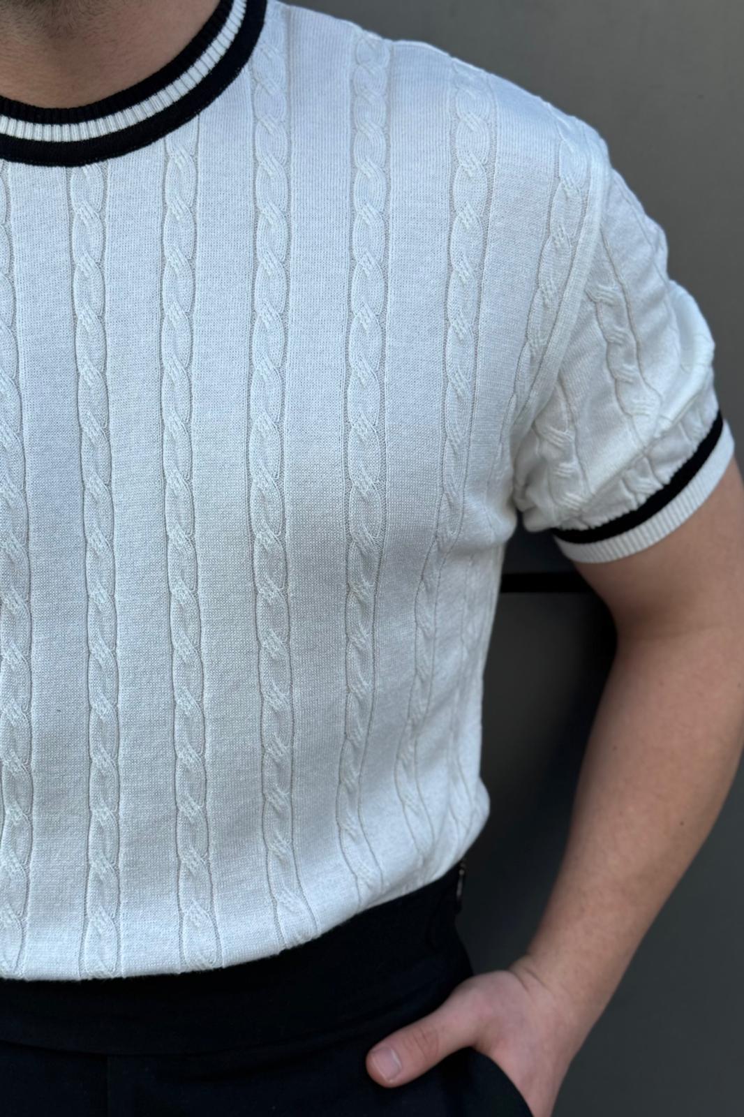 Renk Detay Oversize Triko Tshirt Beyaz