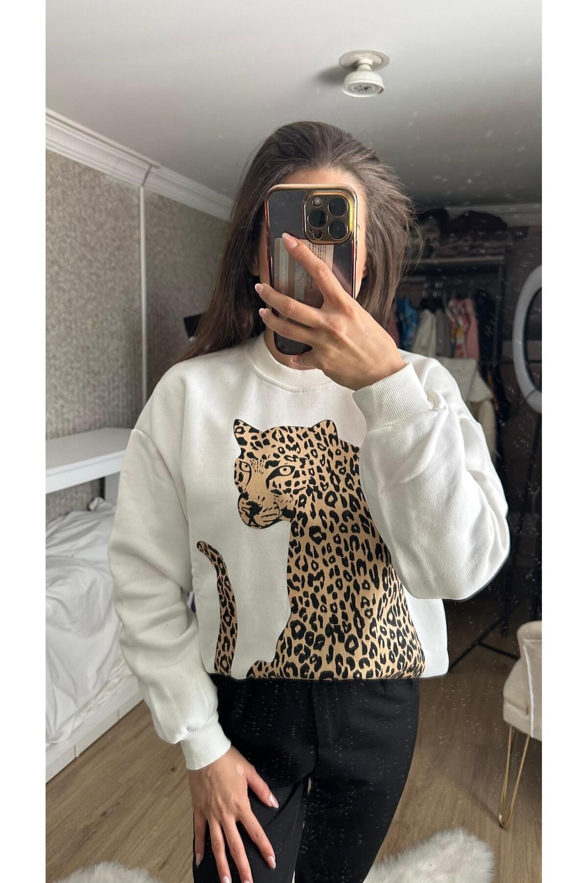 leopar desenli sweat