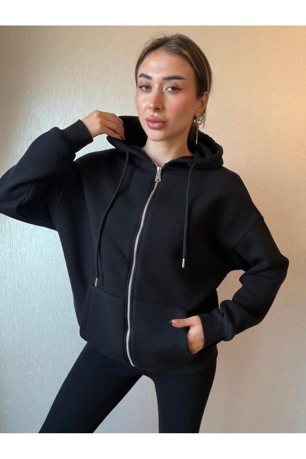 3 İplik Şardonlu Kapüşonlu Oversize Sweatshirt