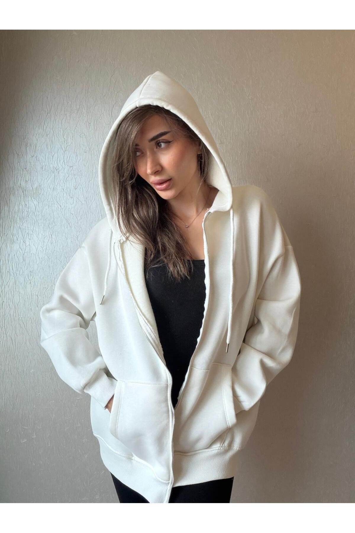 3 İplik Şardonlu Kapüşonlu Oversize Sweatshirt
