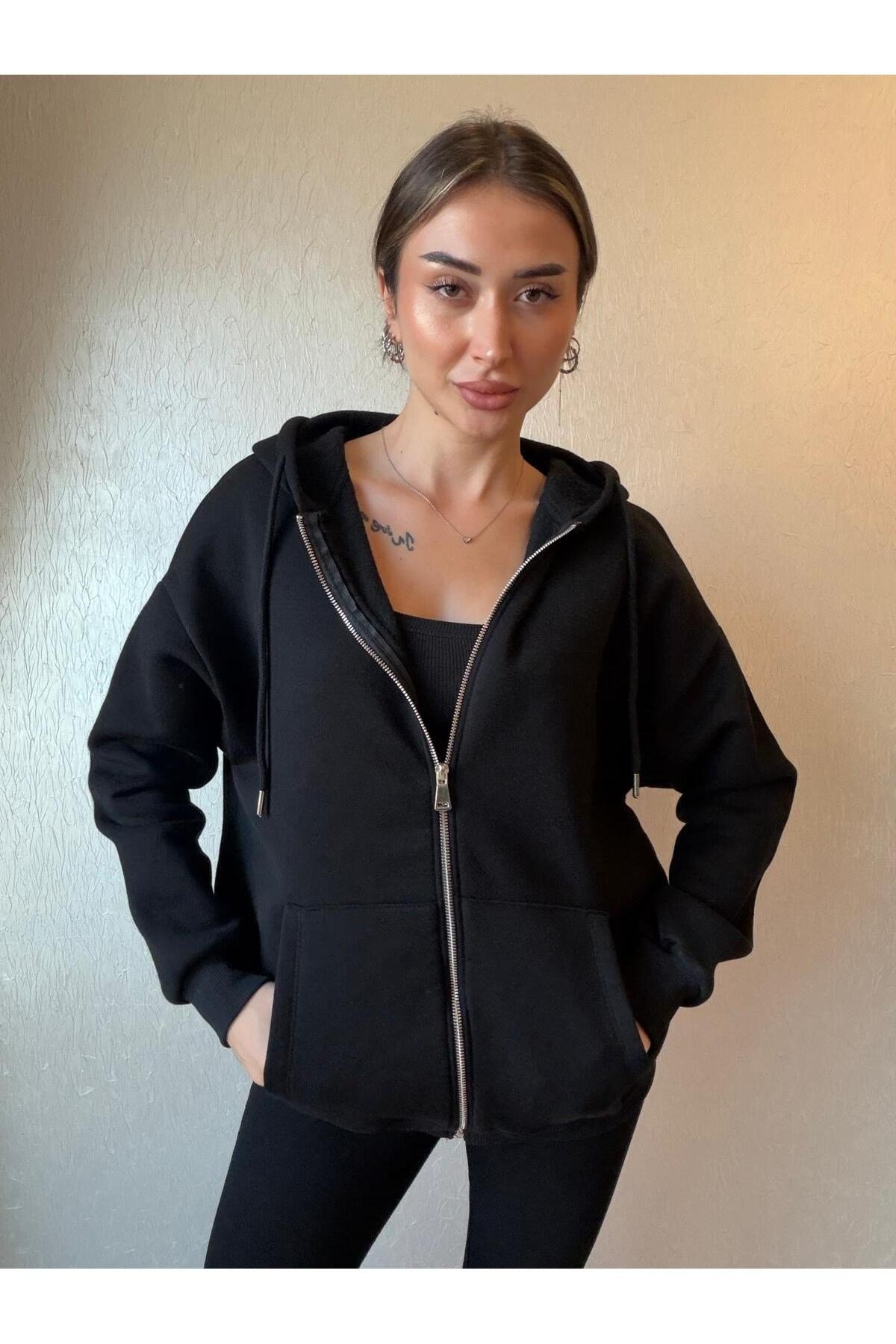 3 İplik Şardonlu Kapüşonlu Oversize Sweatshirt