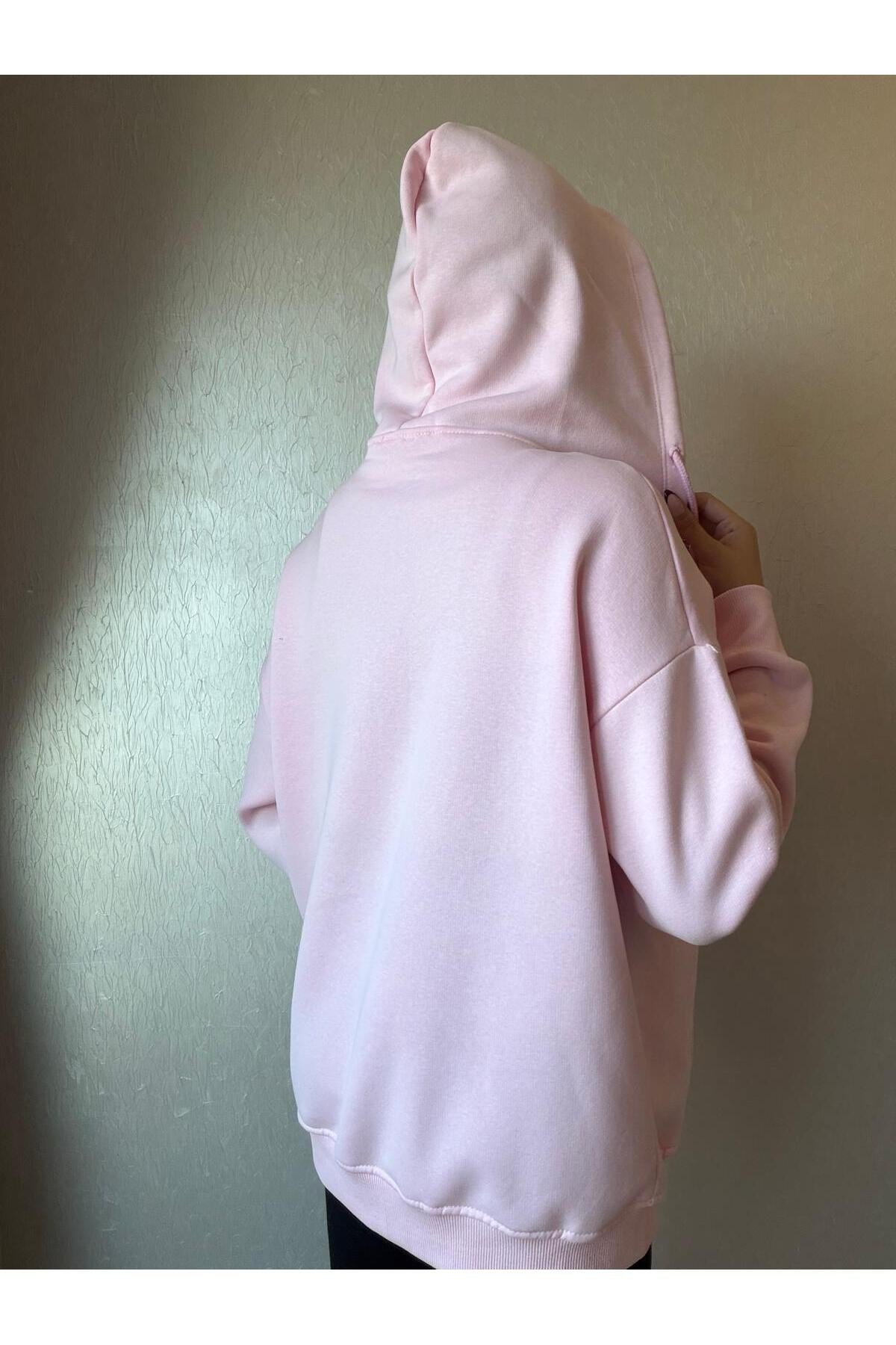 3 İplik Şardonlu Kapüşonlu Oversize Sweatshirt