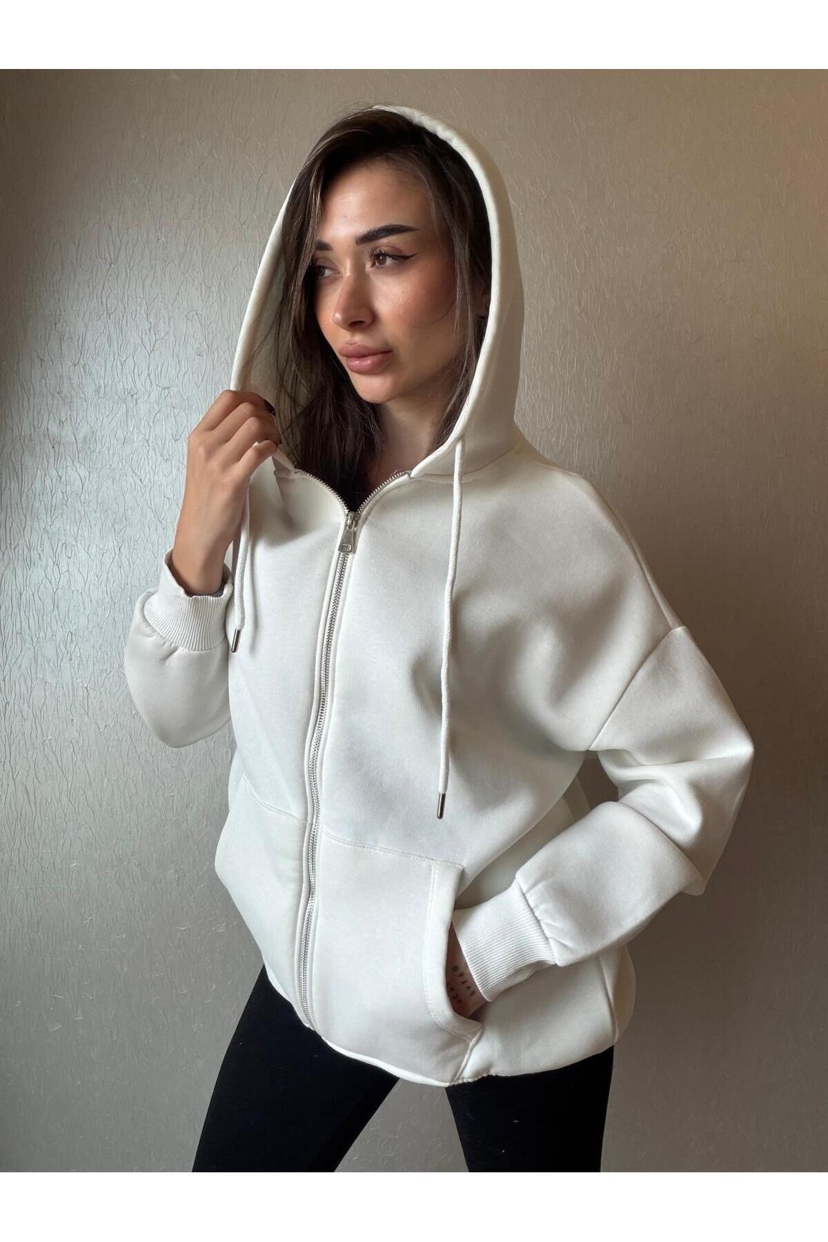 3 İplik Şardonlu Kapüşonlu Oversize Sweatshirt