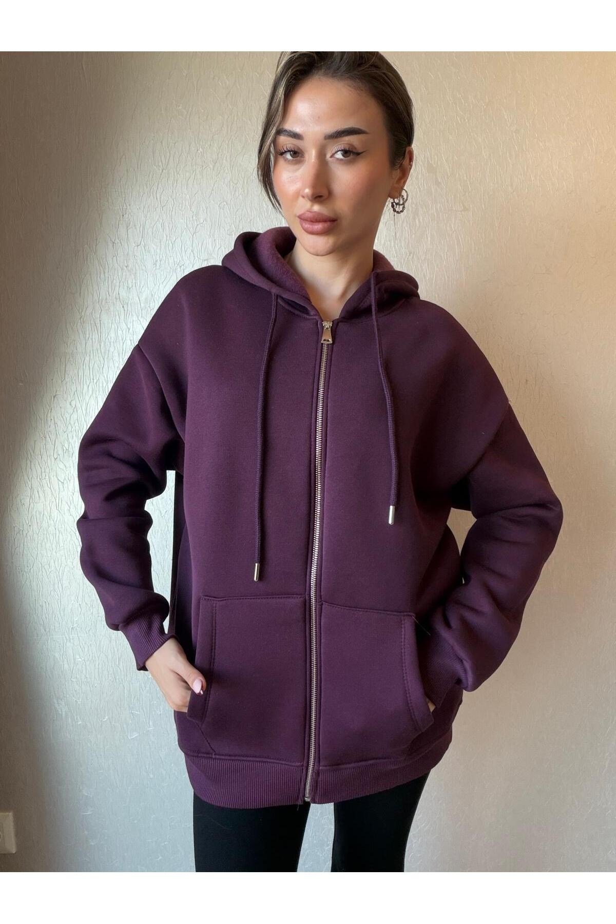3 İplik Şardonlu Kapüşonlu Oversize Sweatshirt