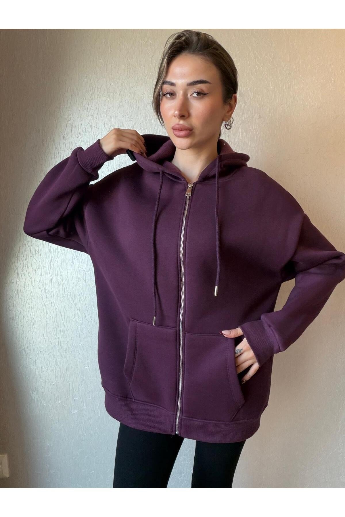 3 İplik Şardonlu Kapüşonlu Oversize Sweatshirt