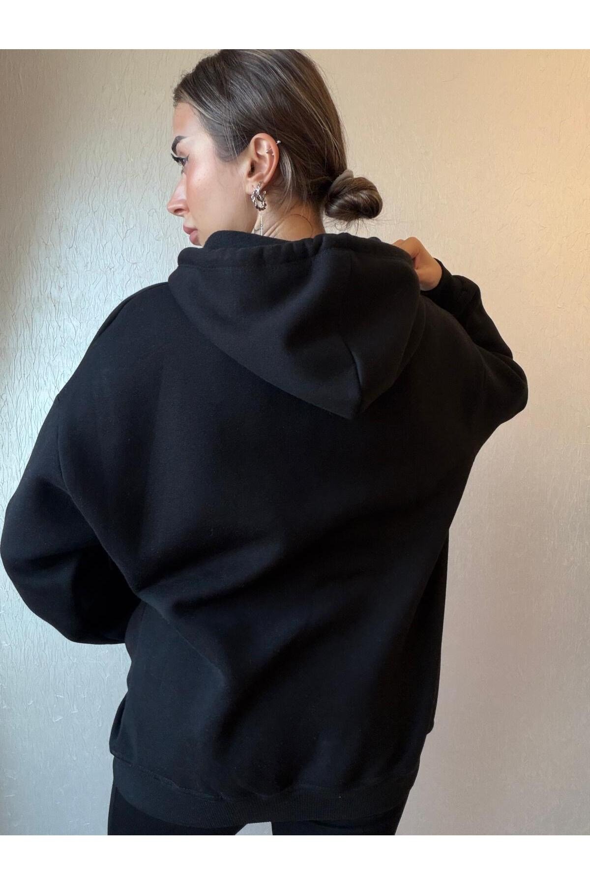 3 İplik Şardonlu Kapüşonlu Oversize Sweatshirt