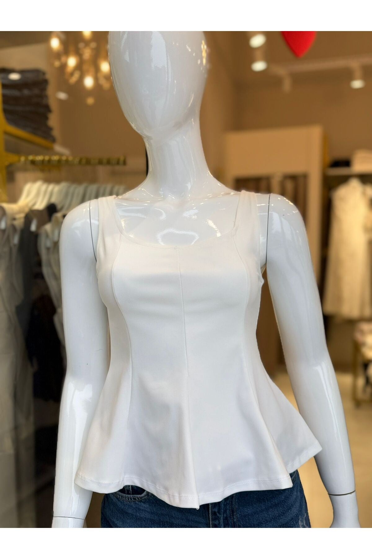 Kadın Askılı Peplum Bluz Volanlı Bel Oturtmalı Şık Yazlık Bluz