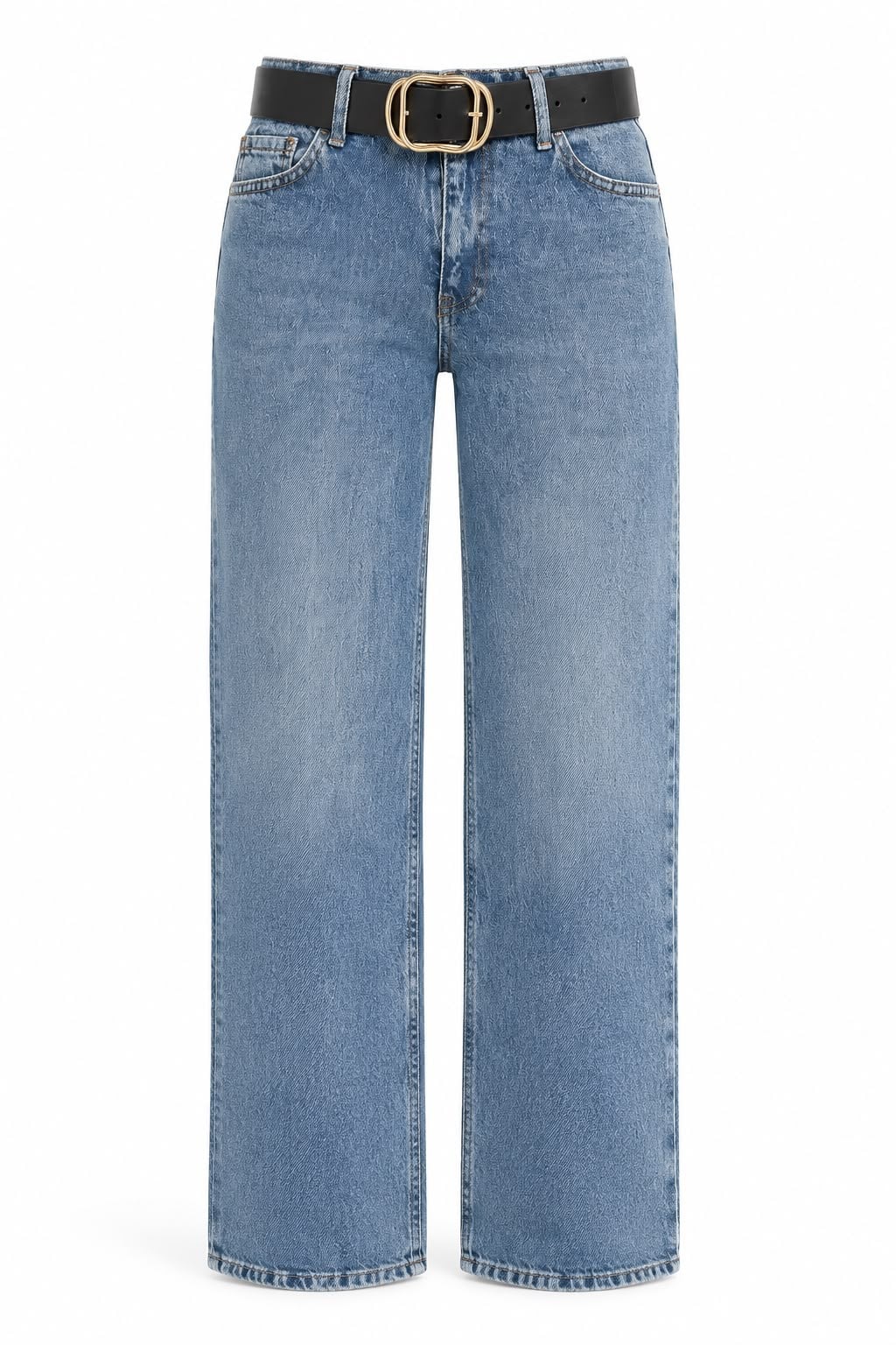 Kadın Yüksek Bel Kemerli Wide leg Jean Pantolon