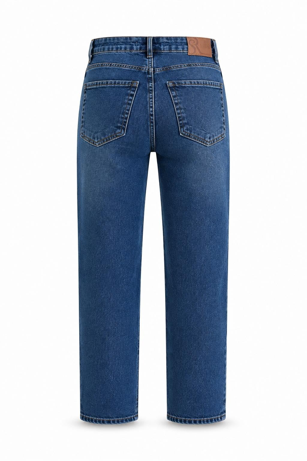 Kadın Yüksek Bel Straight Fit Koyu Mavi Jean Pantolon