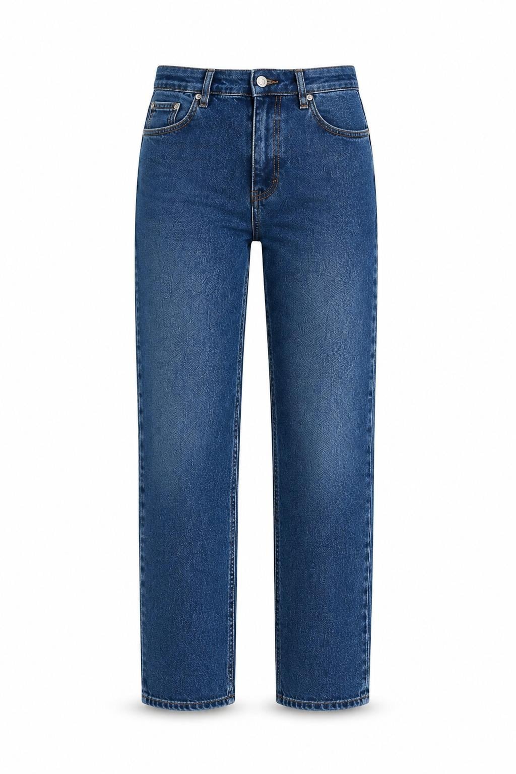 Kadın Yüksek Bel Straight Fit Koyu Mavi Jean Pantolon