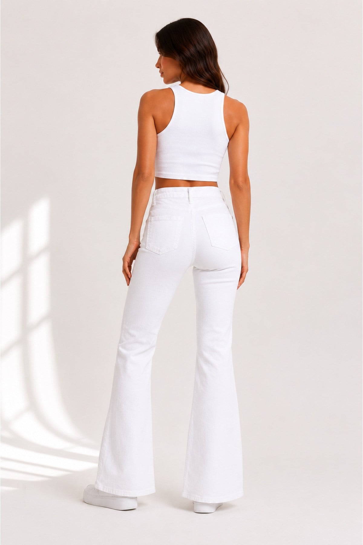 Kadın Yüksek Bel Wide Leg Beyaz Jean Pantolon