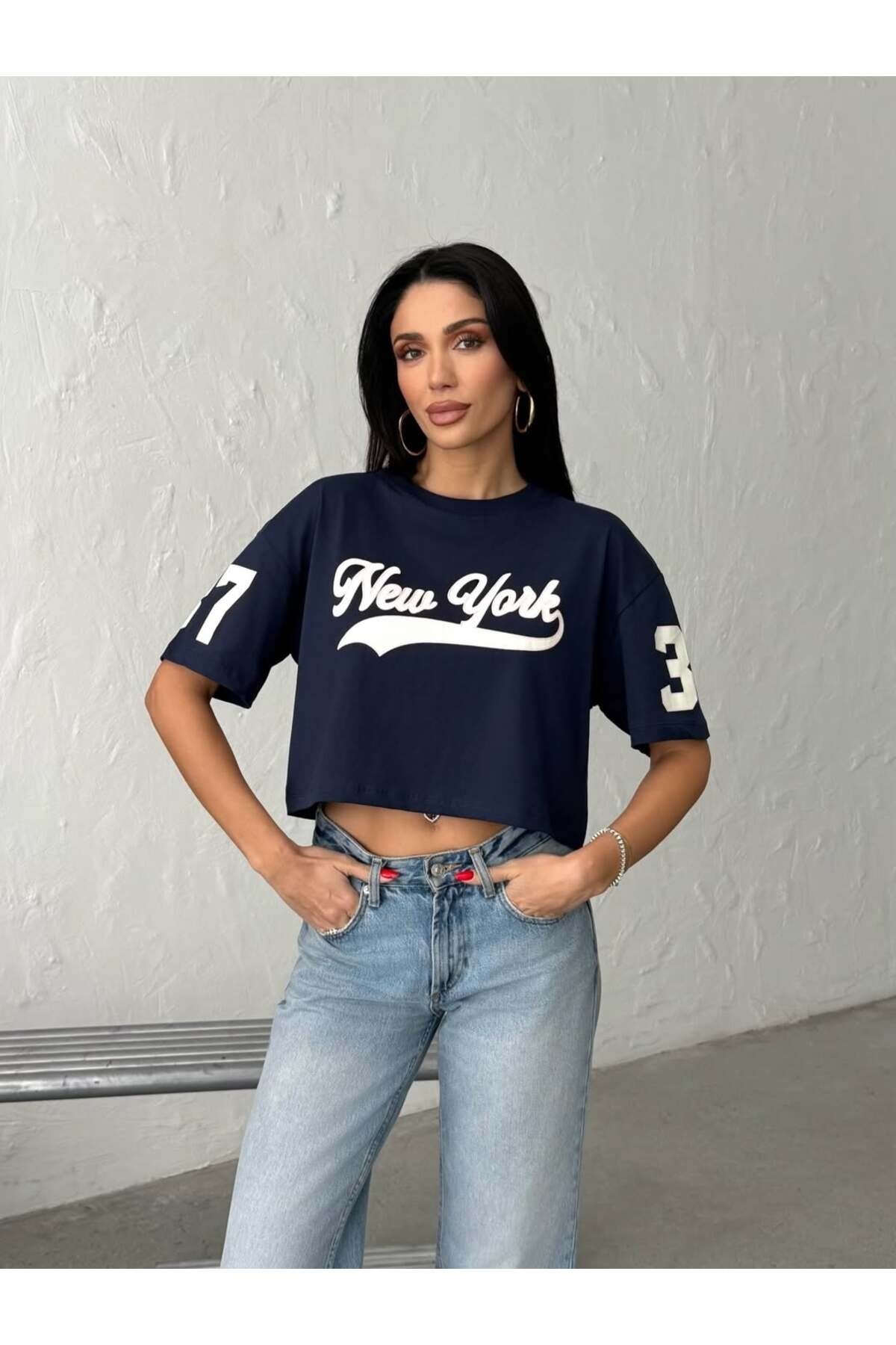 New York Baskılı Crop T-Shirt – Kısa Kesim Oversize Kadın T-Shirt