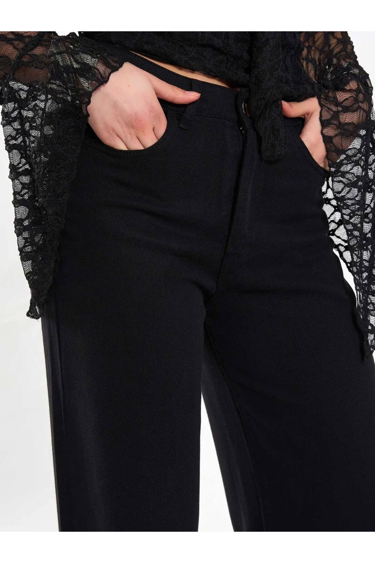 Tencel Kumaş Yüksek Bel Düz Paça Kadın Pantolon – Rahat Kesim Günlük Pantolon 031659