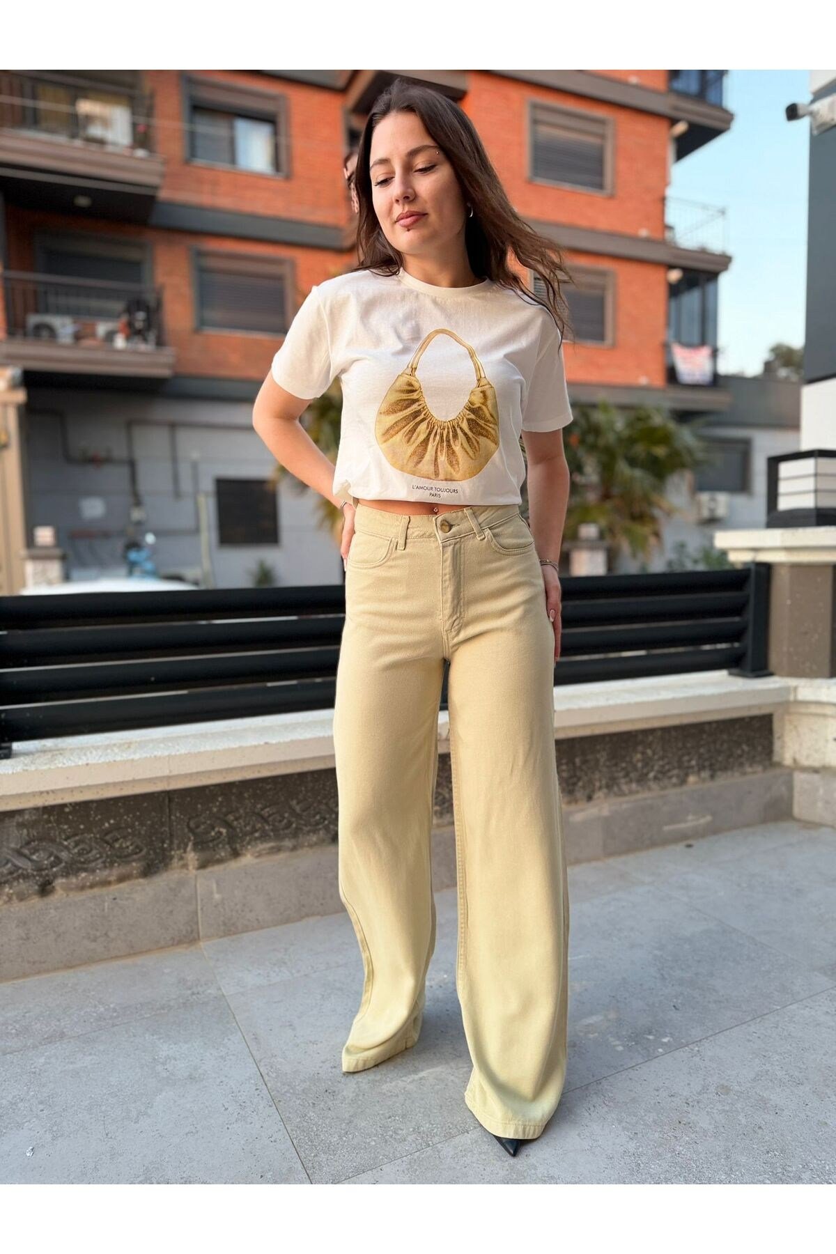 Tencel Kumaş Yüksek Bel Düz Paça Kadın Pantolon – Rahat Kesim Günlük Pantolon 031659