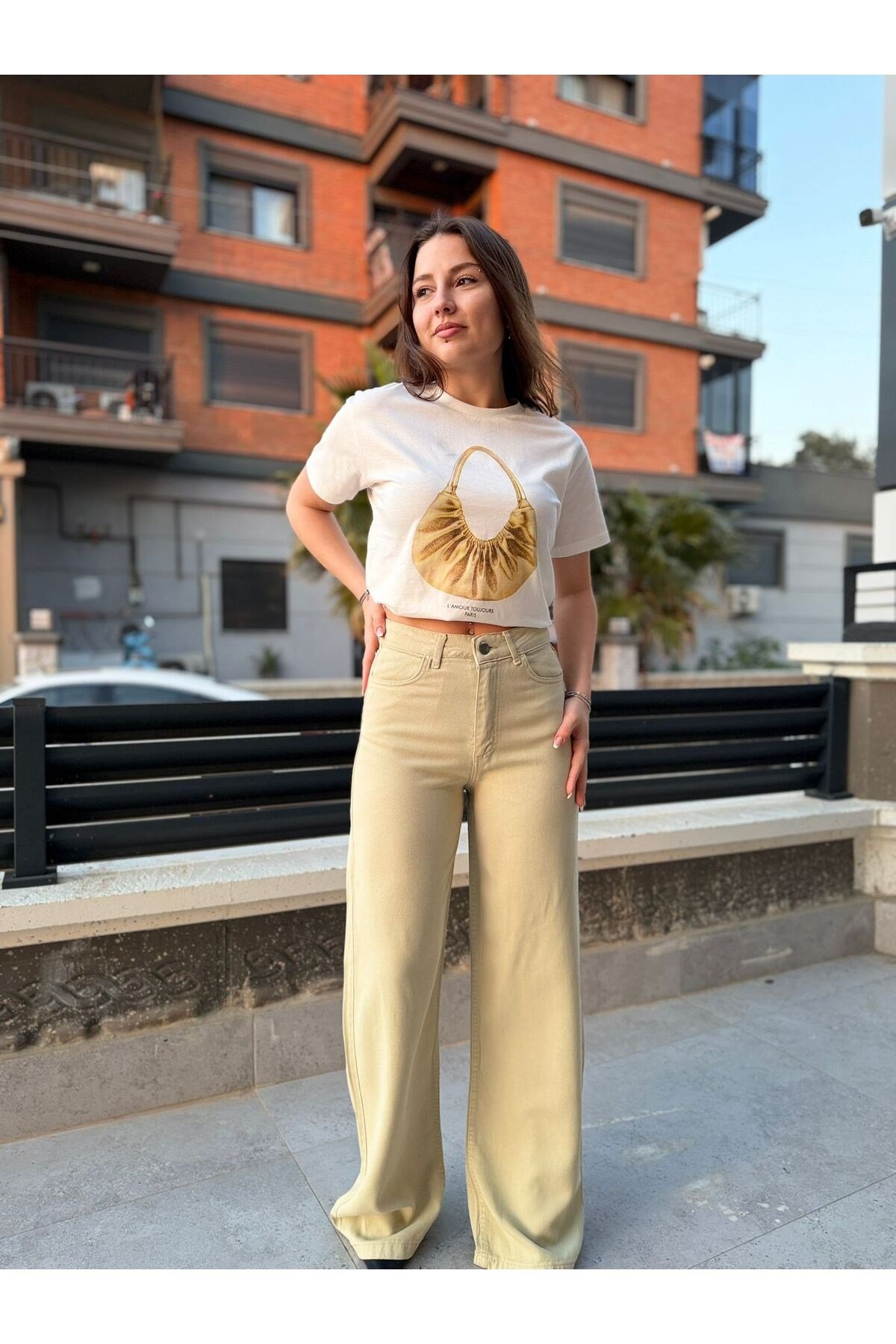 Tencel Kumaş Yüksek Bel Düz Paça Kadın Pantolon – Rahat Kesim Günlük Pantolon 031659
