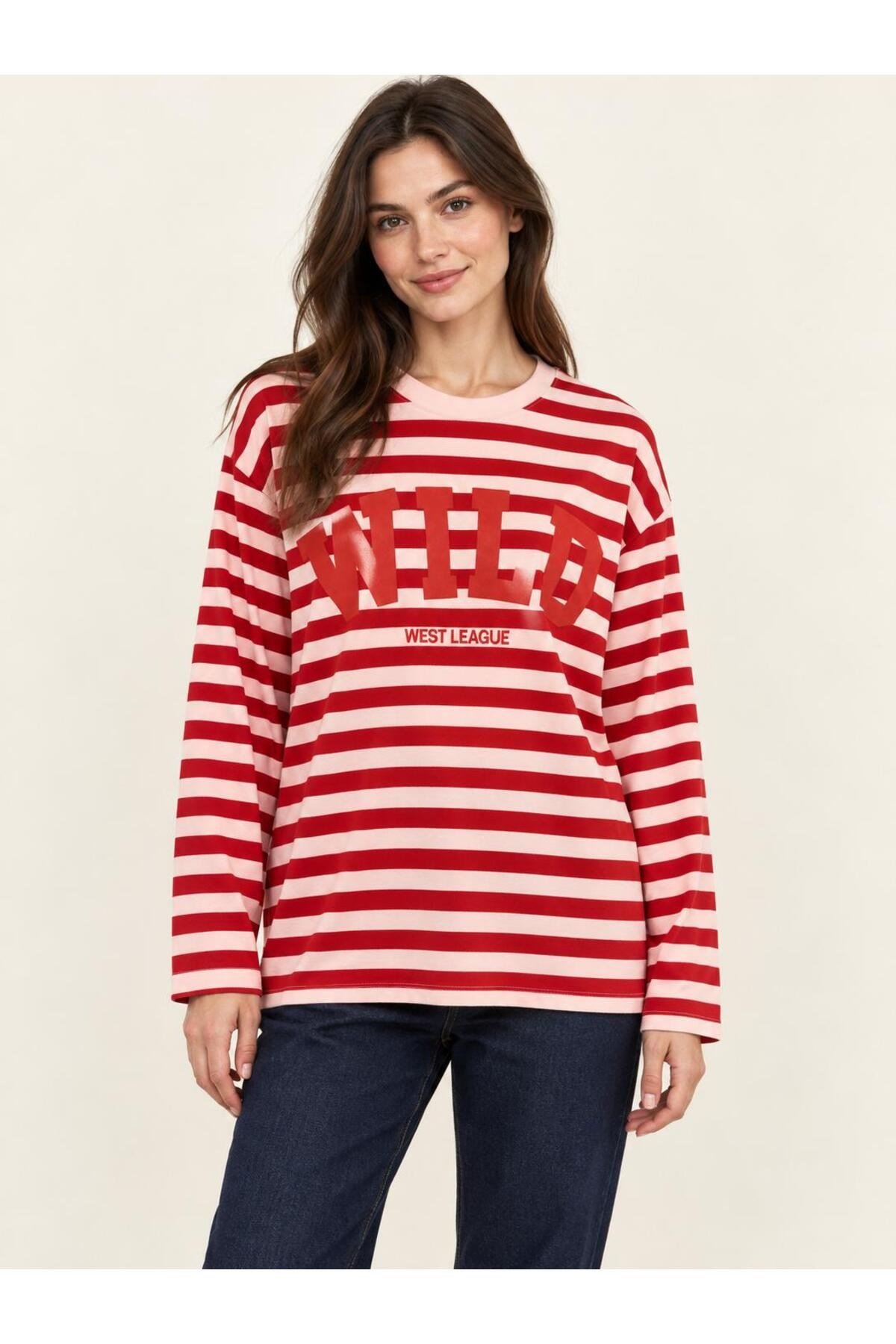 Wıid Baskılı Çizgili Sweatshirt
