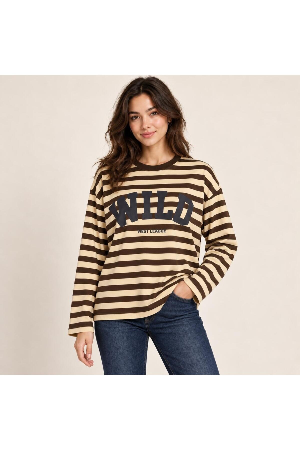 Wıid Baskılı Çizgili Sweatshirt