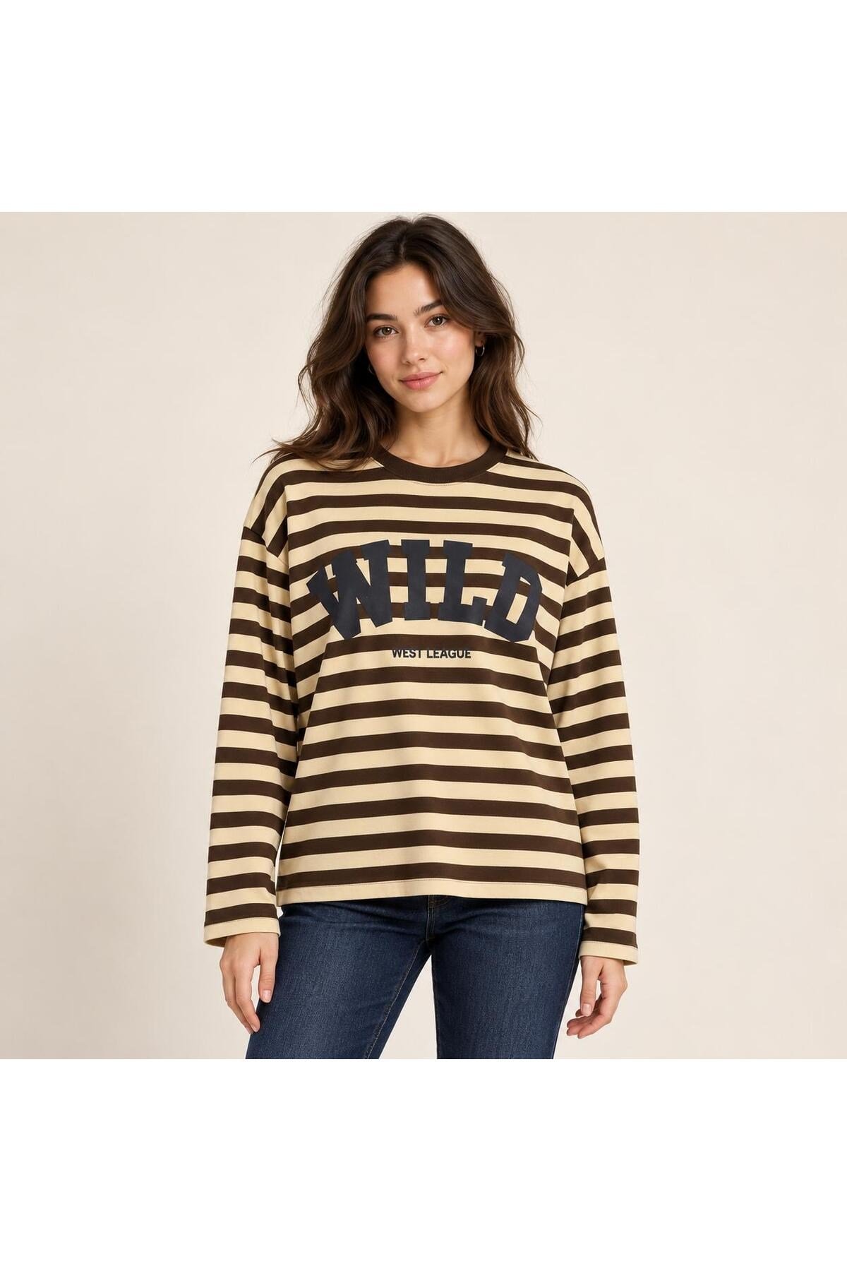 Wıid Baskılı Çizgili Sweatshirt