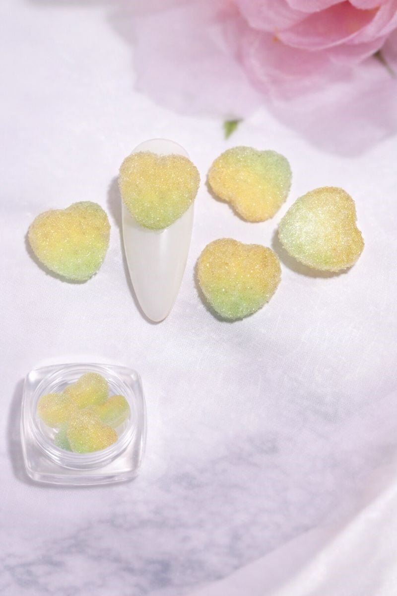Candy Glow 3D Sugar Heart Nail Charm – Lemon Mint Pastel No:04