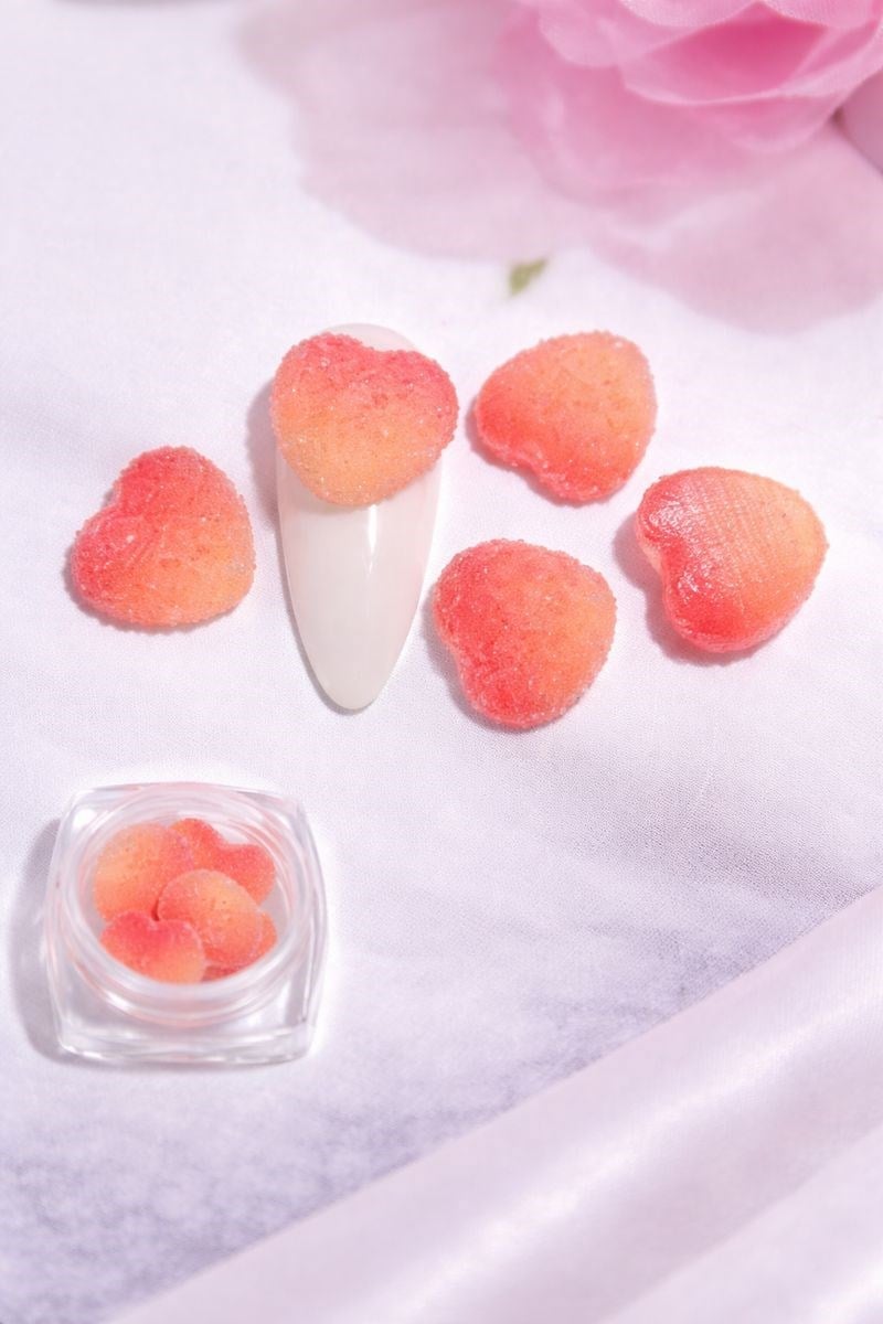 Candy Glow 3D Sugar Heart Nail Charm – Peach Coral No:08