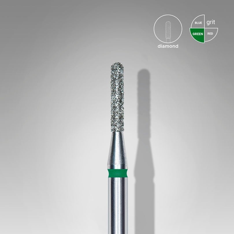 Elmas Yuvarlanmış Silindir Freze, Yeşil, Çap 1,4 mm, Çalışma Kısmı 8 mm