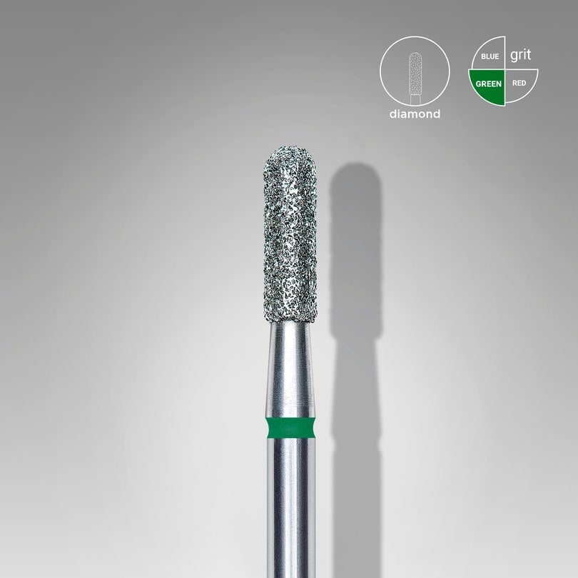 Elmas Yuvarlanmış  Silindir Freze, Yeşil, Çap 2,3 mm, Çalışma Kısmı 8 mm