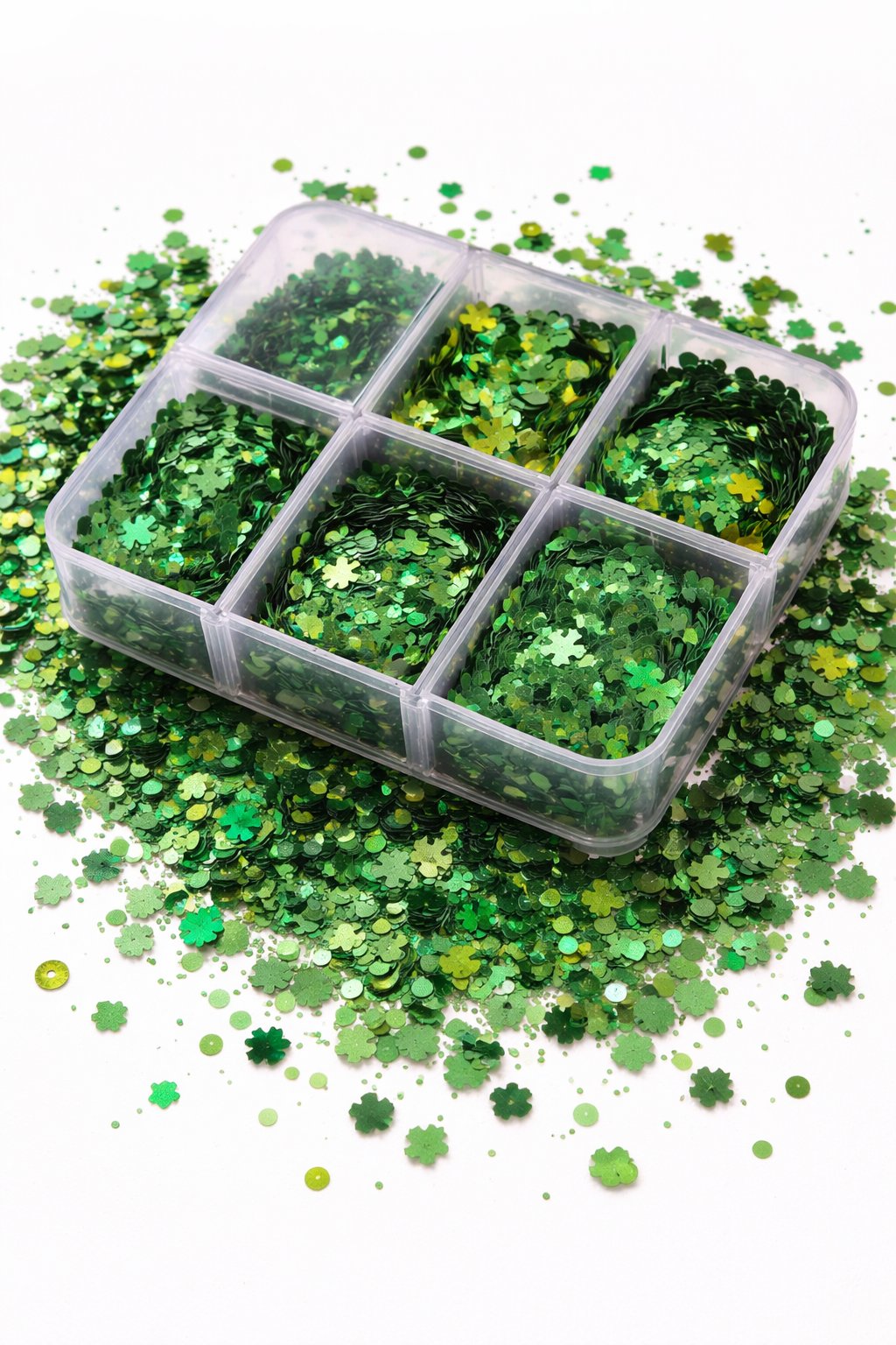 Emerald Green Clover Nail Glitter Box