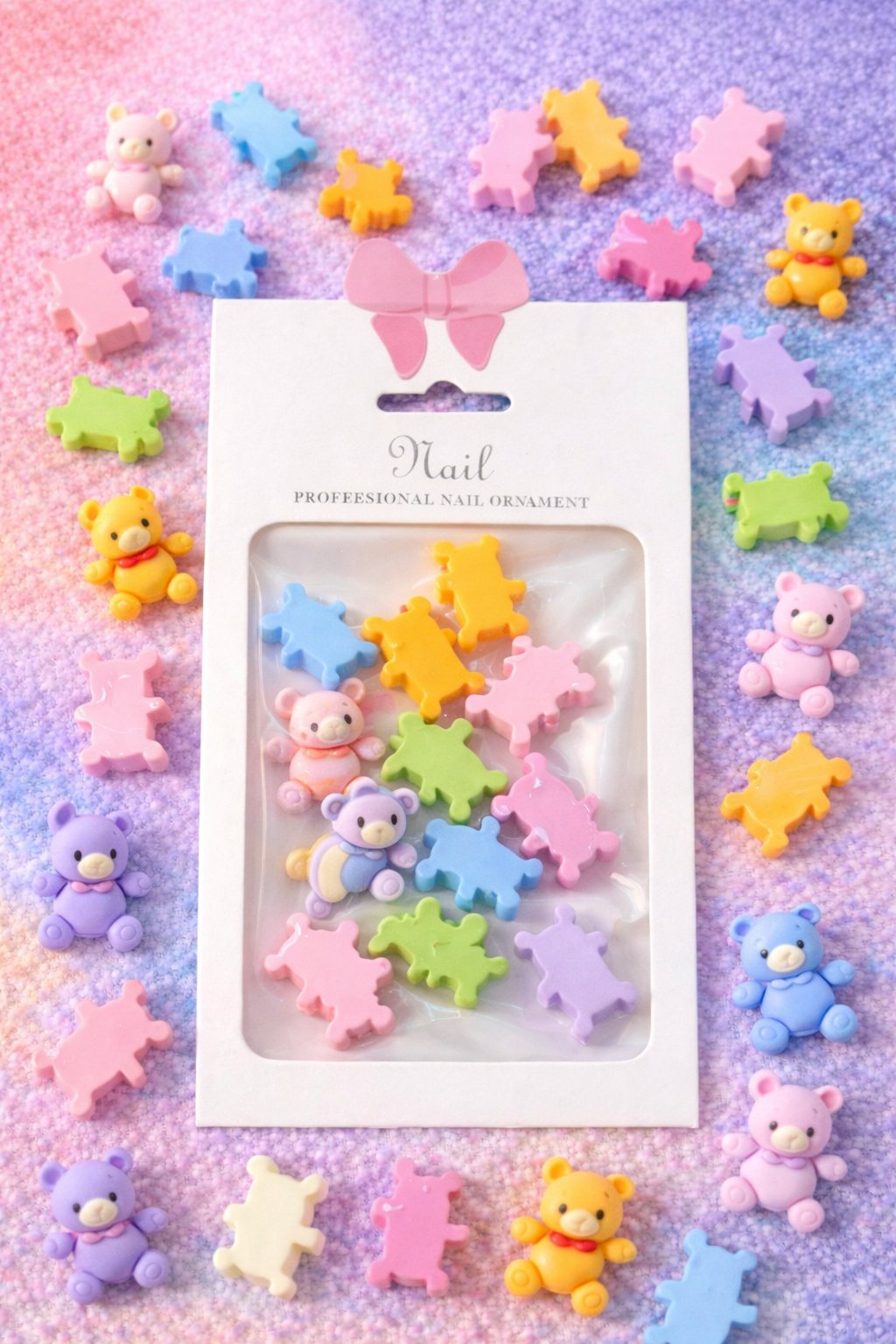 Glossy Teddy Bear 3D Nail Charm Set – Pastel Color Mix