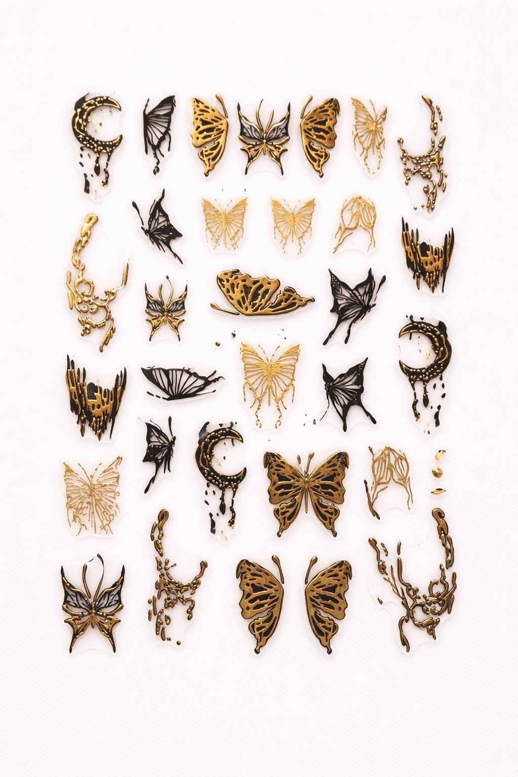 Gold & Black Gothic Butterfly Nail Art Sticker – SW-CS062