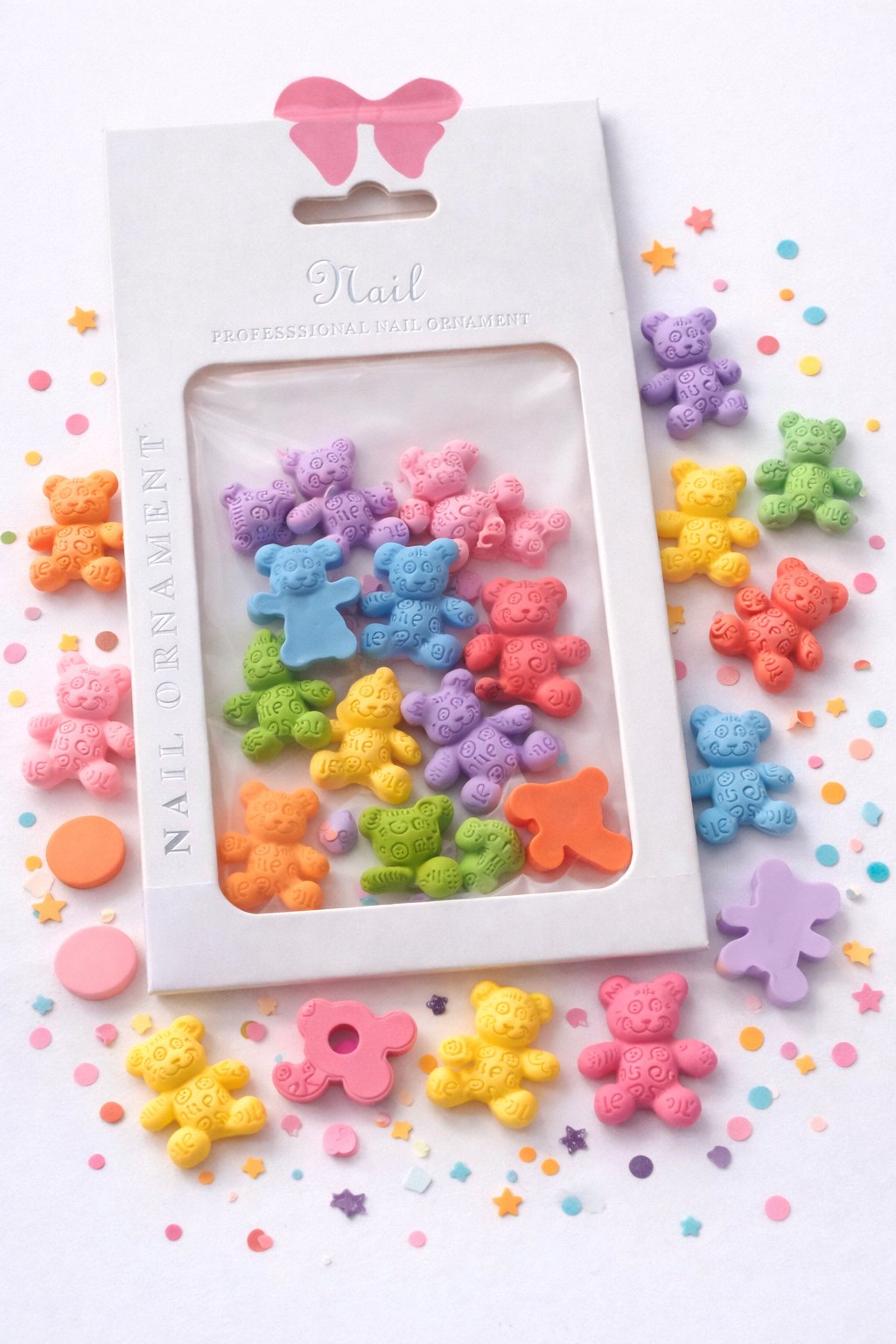 Kawaii Teddy Bear 3D Nail Charm Set – Pastel Mix