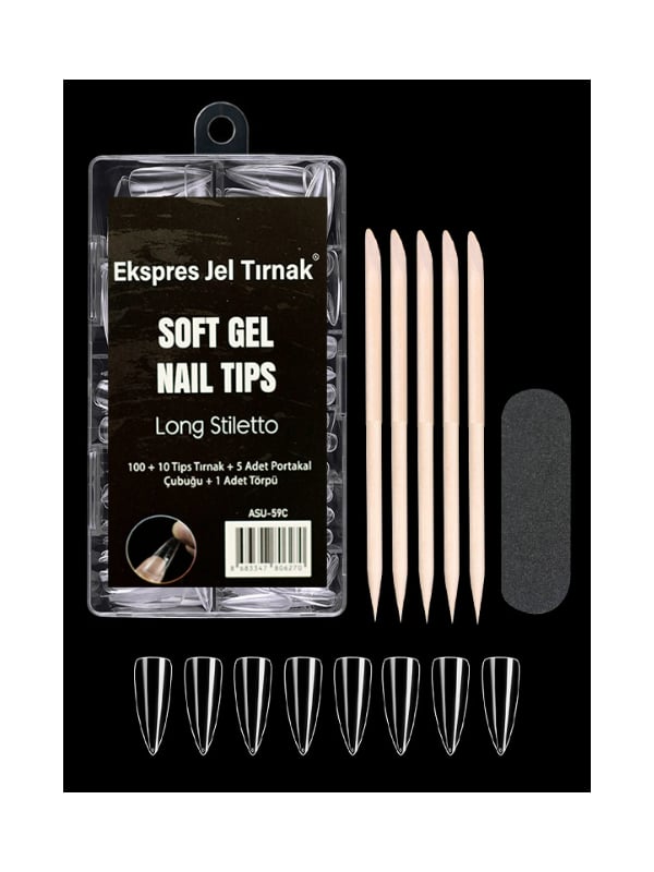 Ocean Express Protez Tırnak Uzatma Kiti, Soft Gel Poly Tips 5 Adet Portakal Çubuğu & 1 Adet Törpü