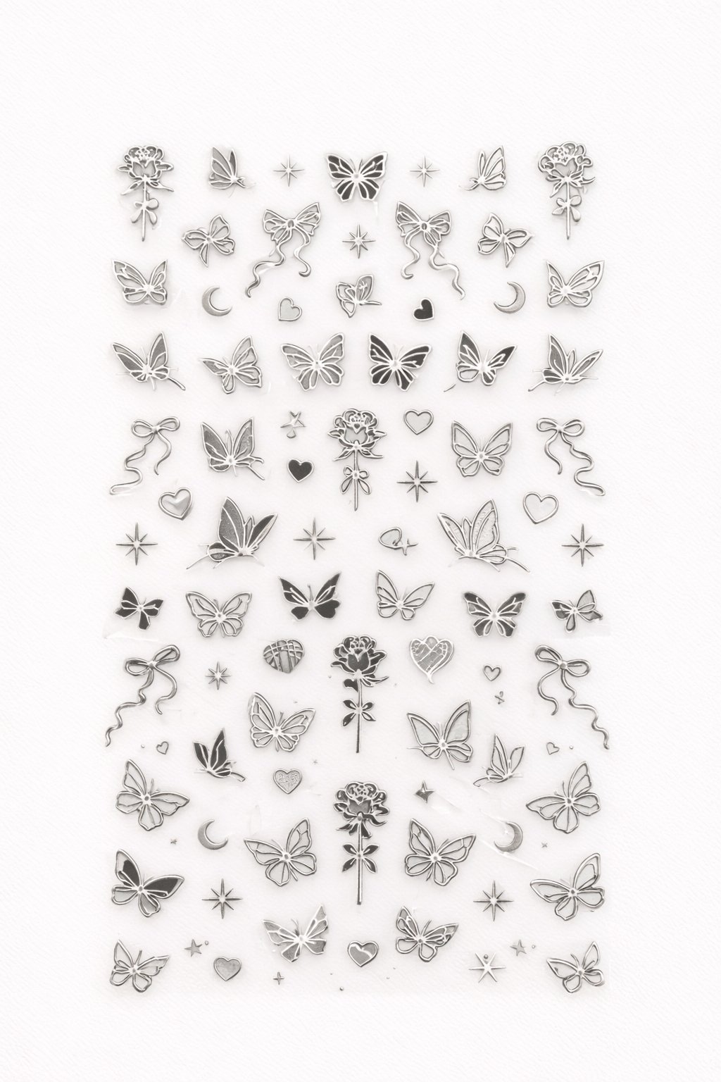 Silver Butterfly & Rose Nail Art Sticker – SW-CS083