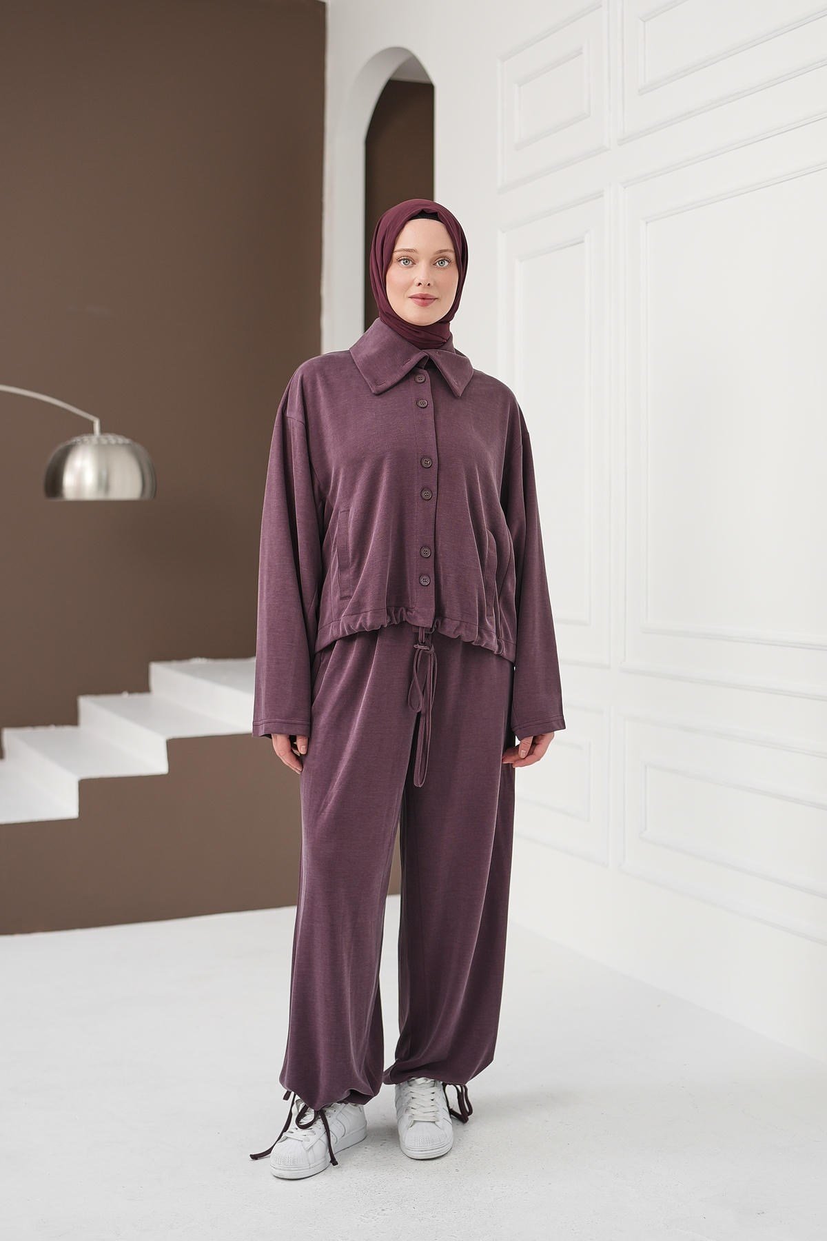 Büzgü Detaylı Pantolon Takım - Gül Kurusu kadın giyim ürün görseli Arzestore