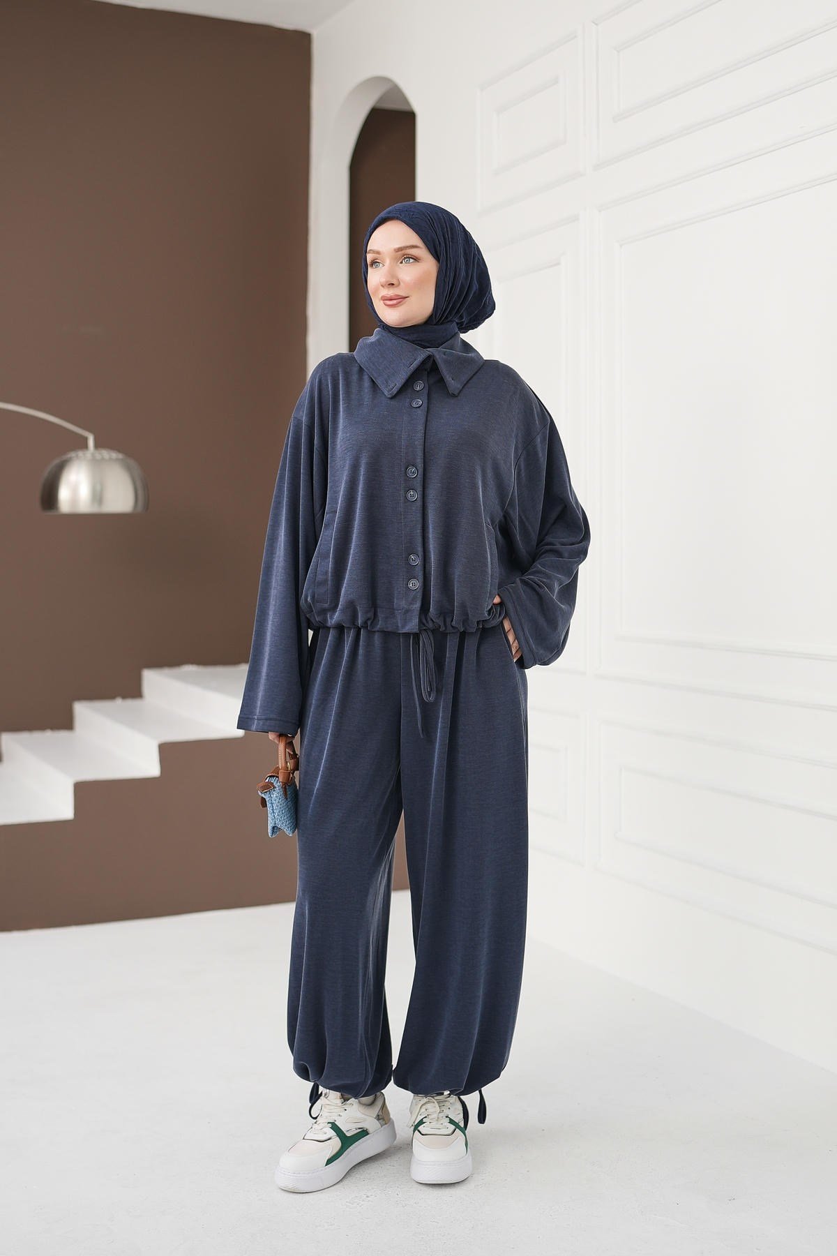 Büzgü Detaylı Pantolon Takım - Lacivert kadın giyim ürün görseli Arzestore